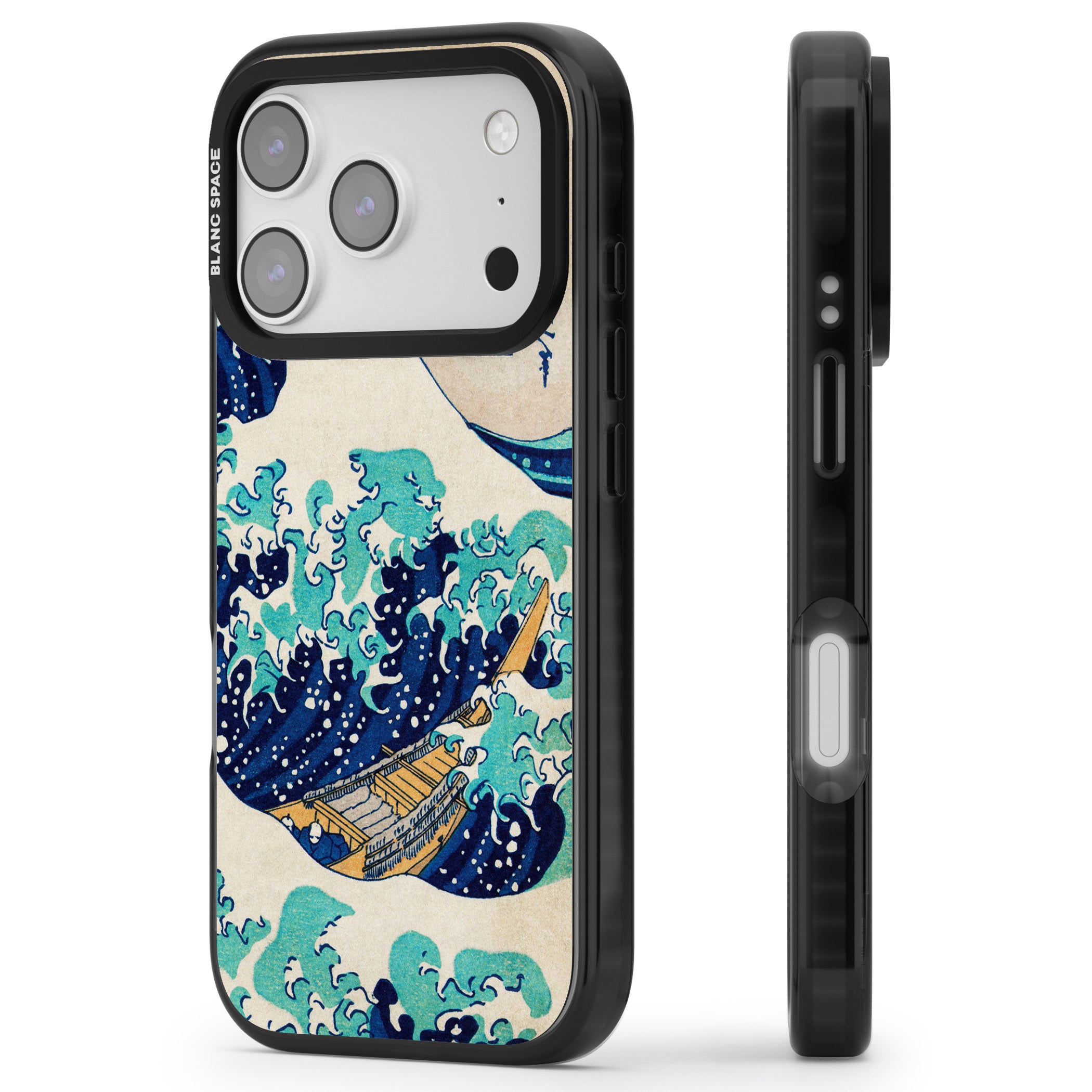 The Great Wave By Katsushika Hokusai iPhone 17 Pro Impact Black Phone Case Side Profile