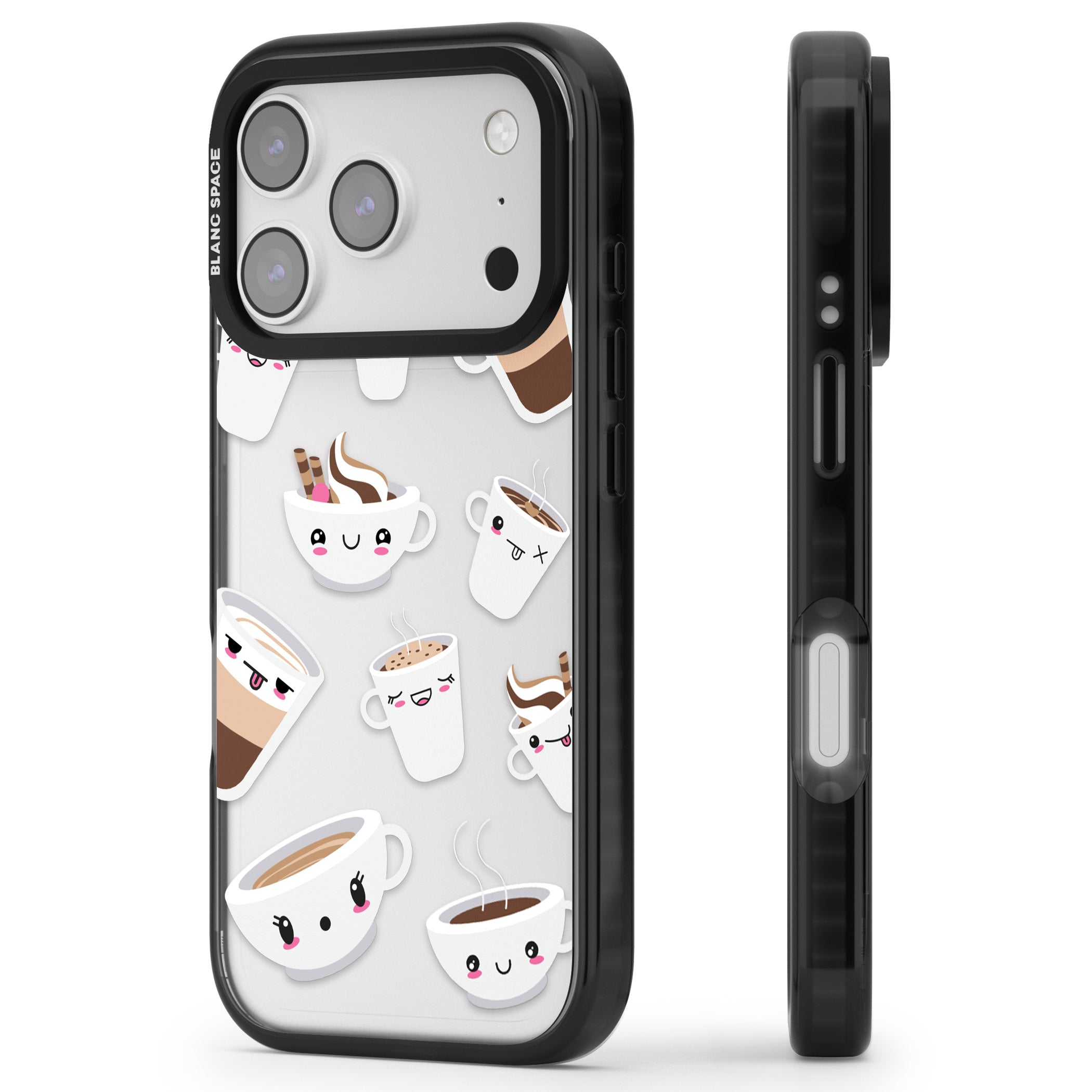 Coffee Faces iPhone 17 Pro Impact Black Phone Case Side Profile