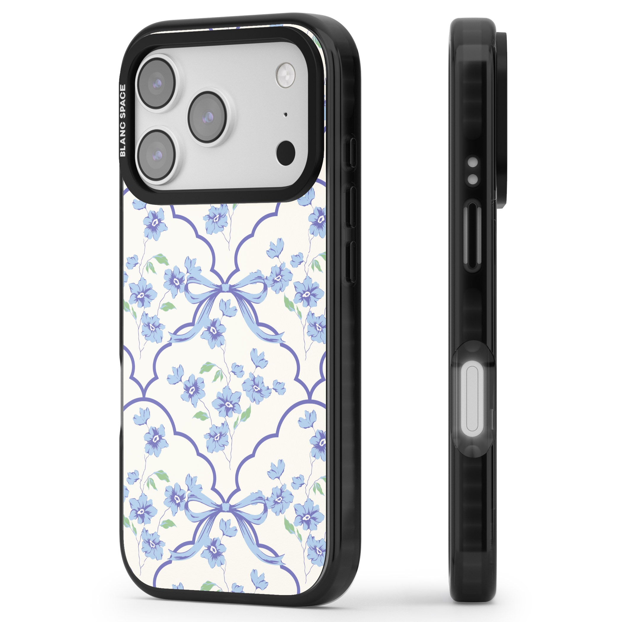 Blue Cottage Floral iPhone 17 Pro Impact Black Phone Case Side Profile