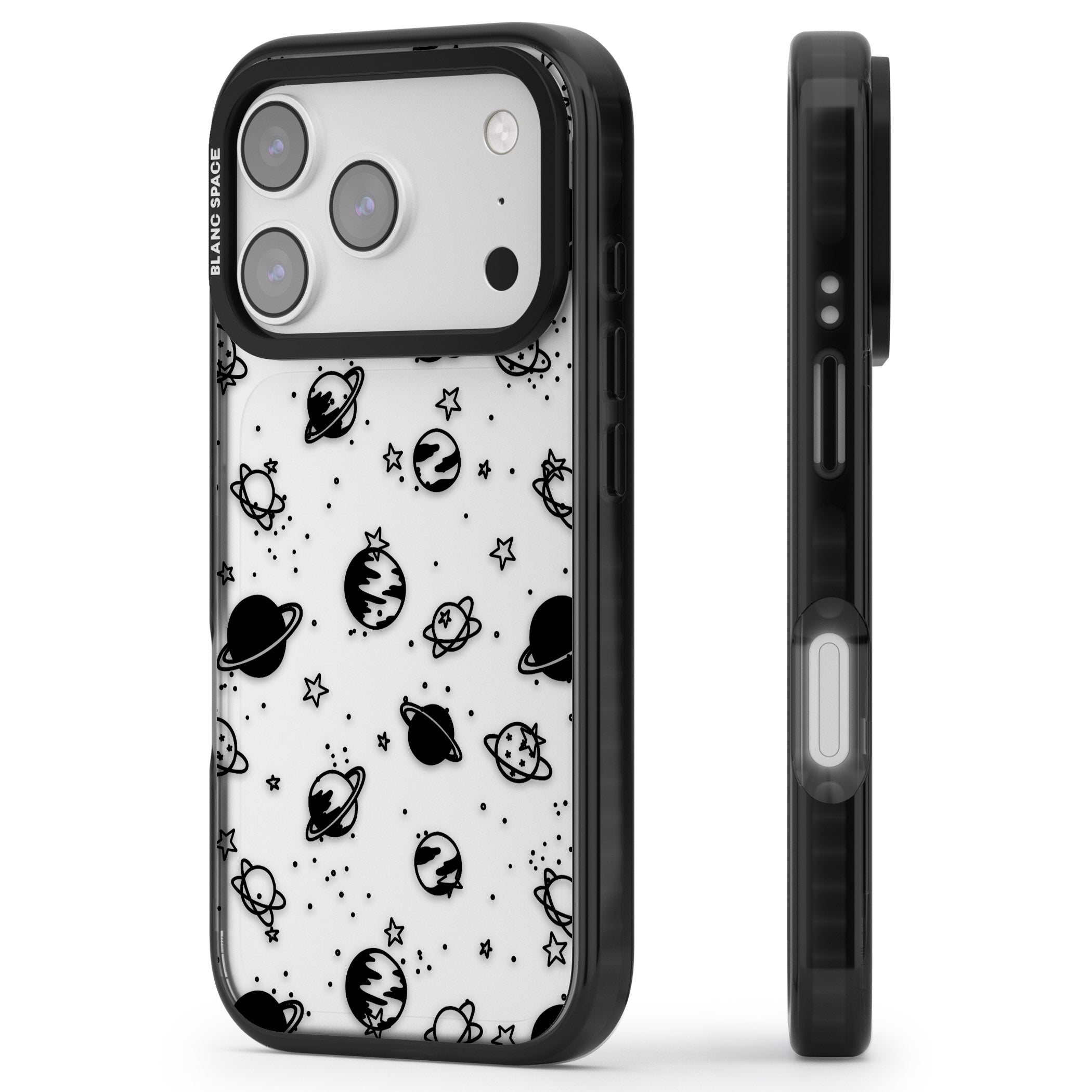 Black Planets iPhone 17 Pro Impact Black Phone Case Side Profile