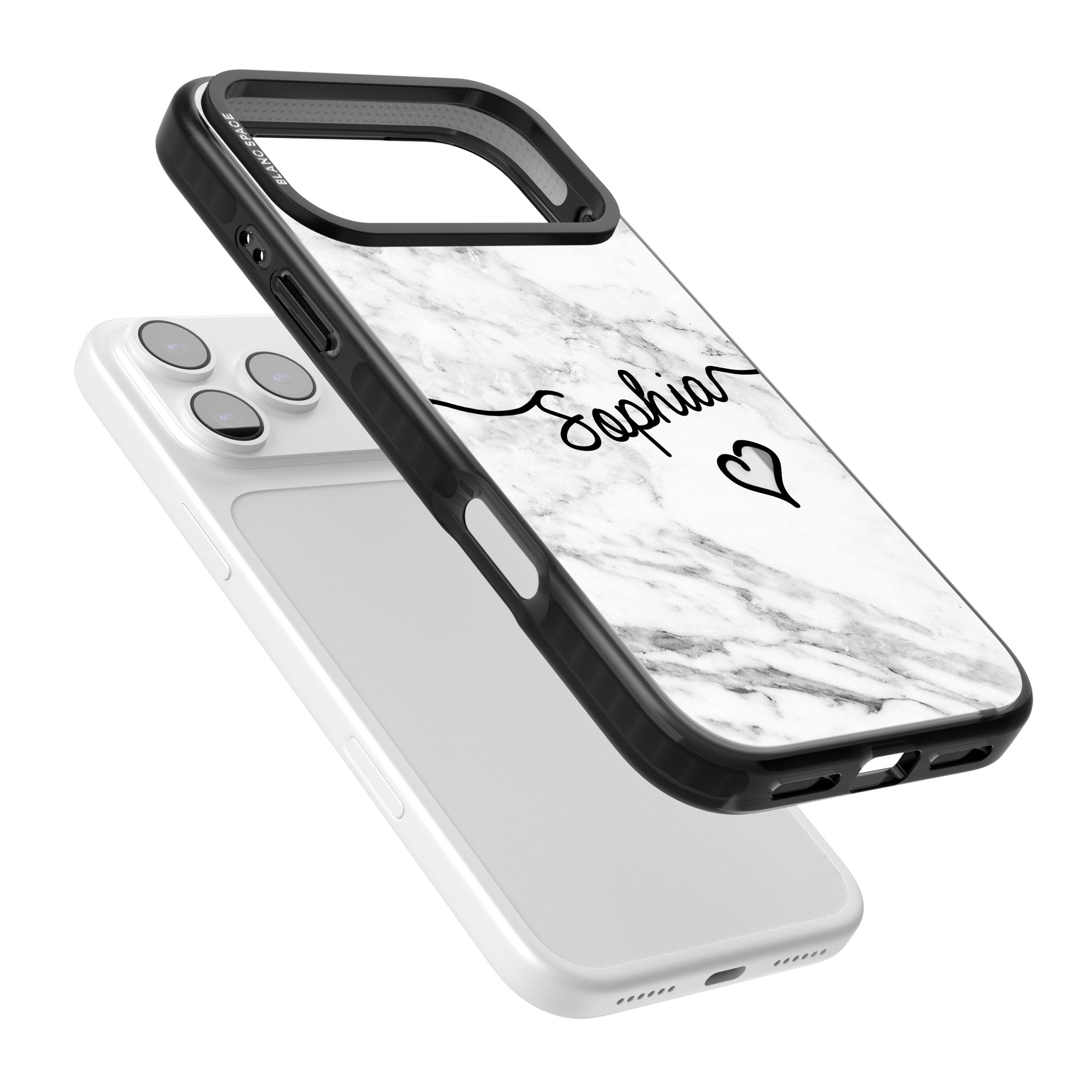 Personalised White Marble Heart iPhone 17 Pro Impact Black Phone Case Colours
