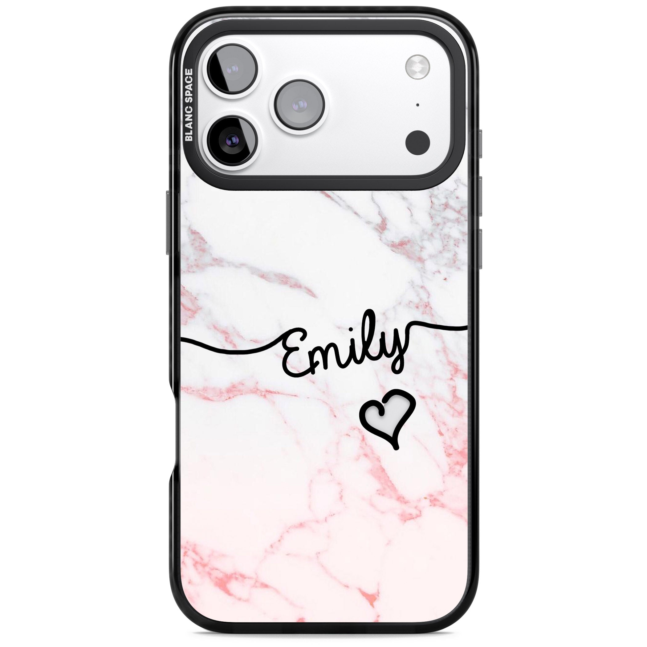 Personalised Pink Fade Marble Heart iPhone 17 Pro Impact Black Phone Case