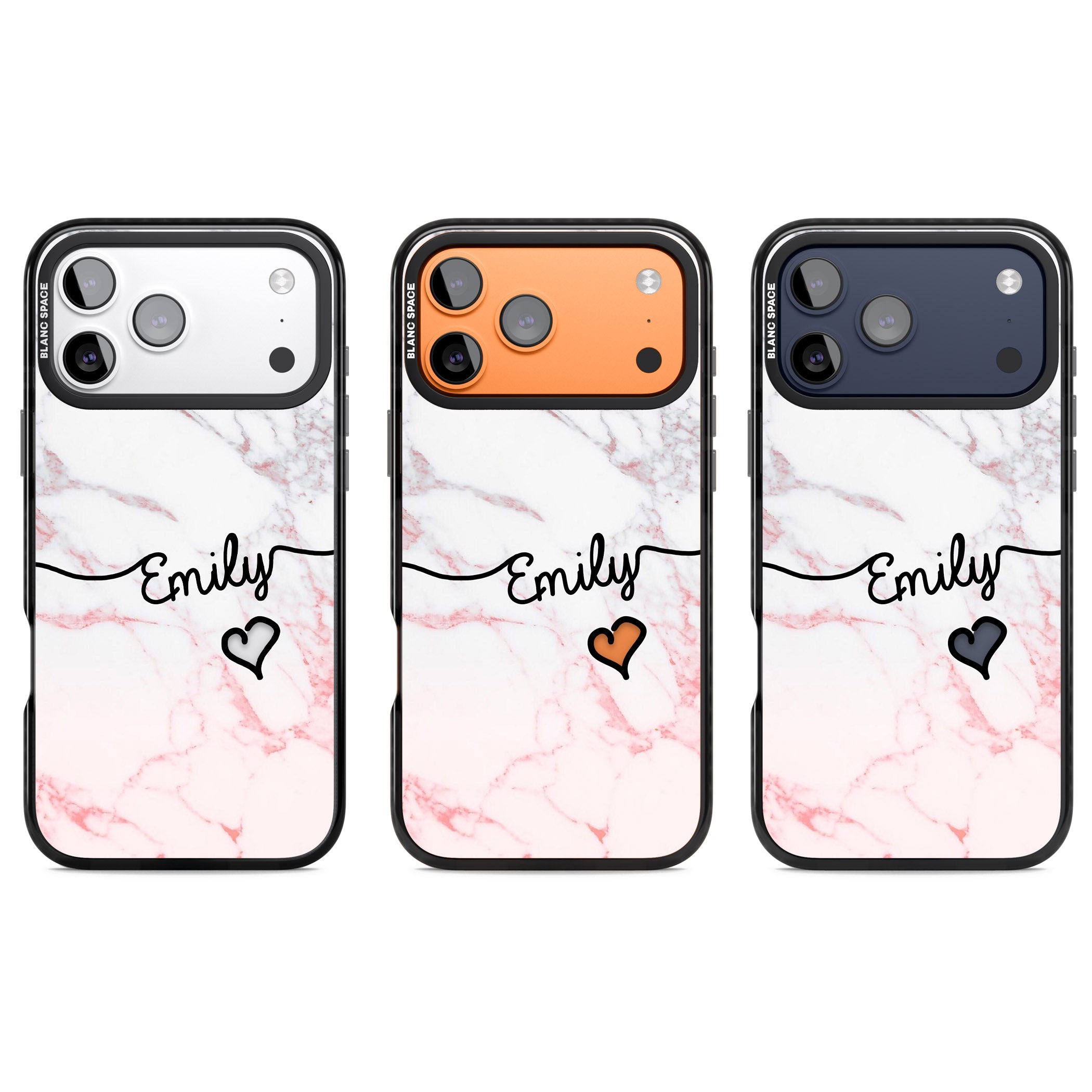 Personalised Pink Fade Marble Heart iPhone 17 Pro Impact Black Phone Case APT Impact Protection