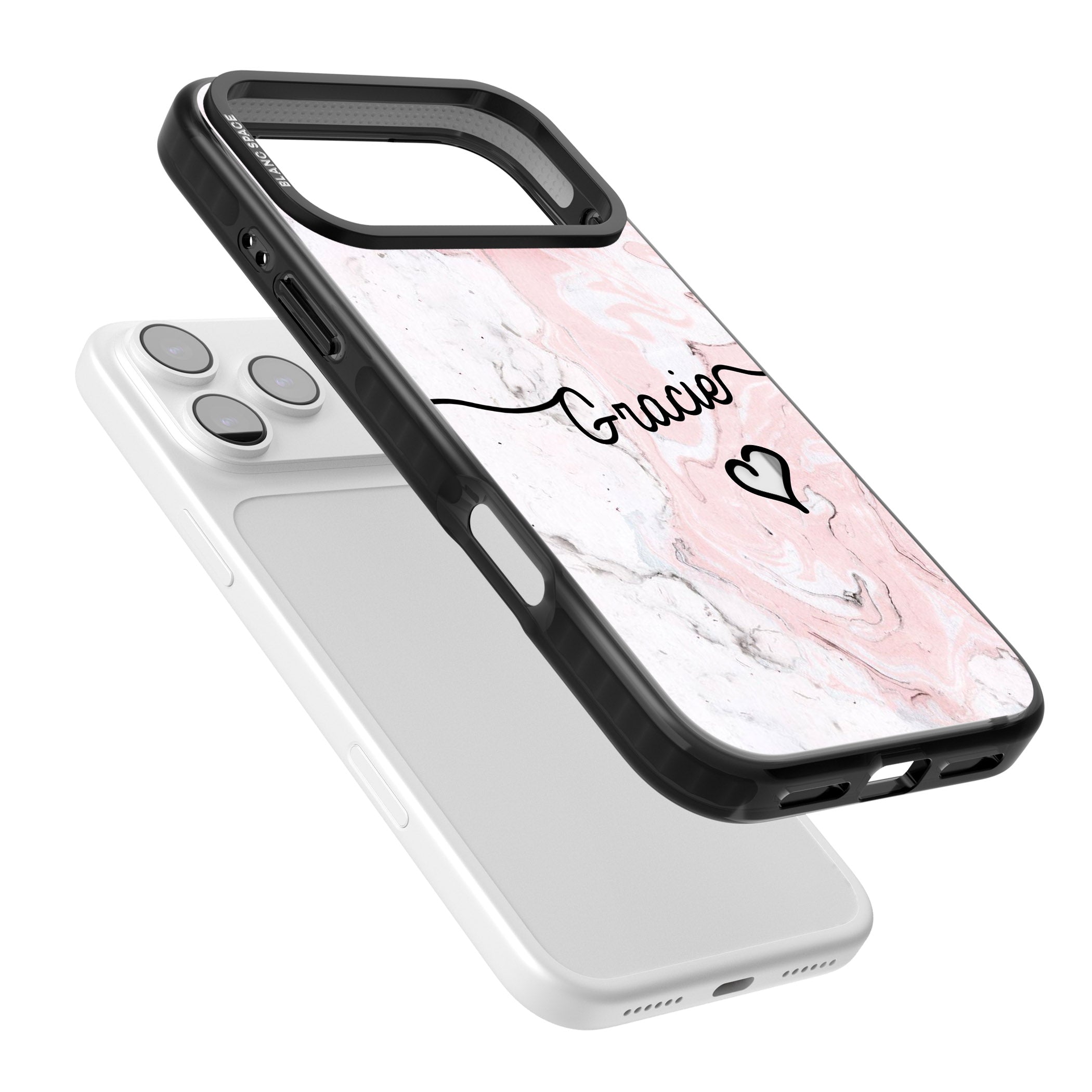 Personalised Pink Marble iPhone 17 Pro Impact Black Phone Case Colours