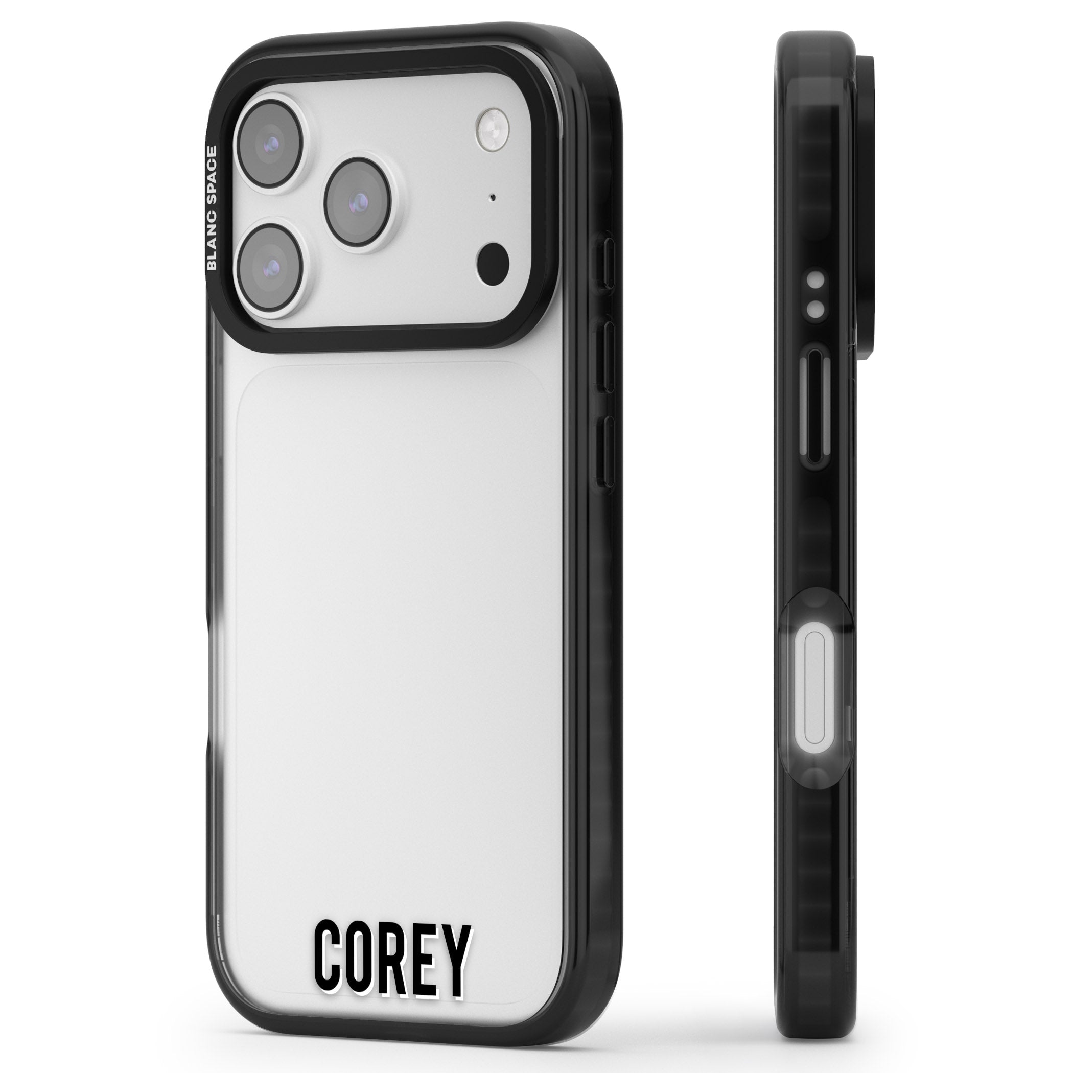 Personalised Bottom Name iPhone 17 Pro Impact Black Phone Case Side Profile