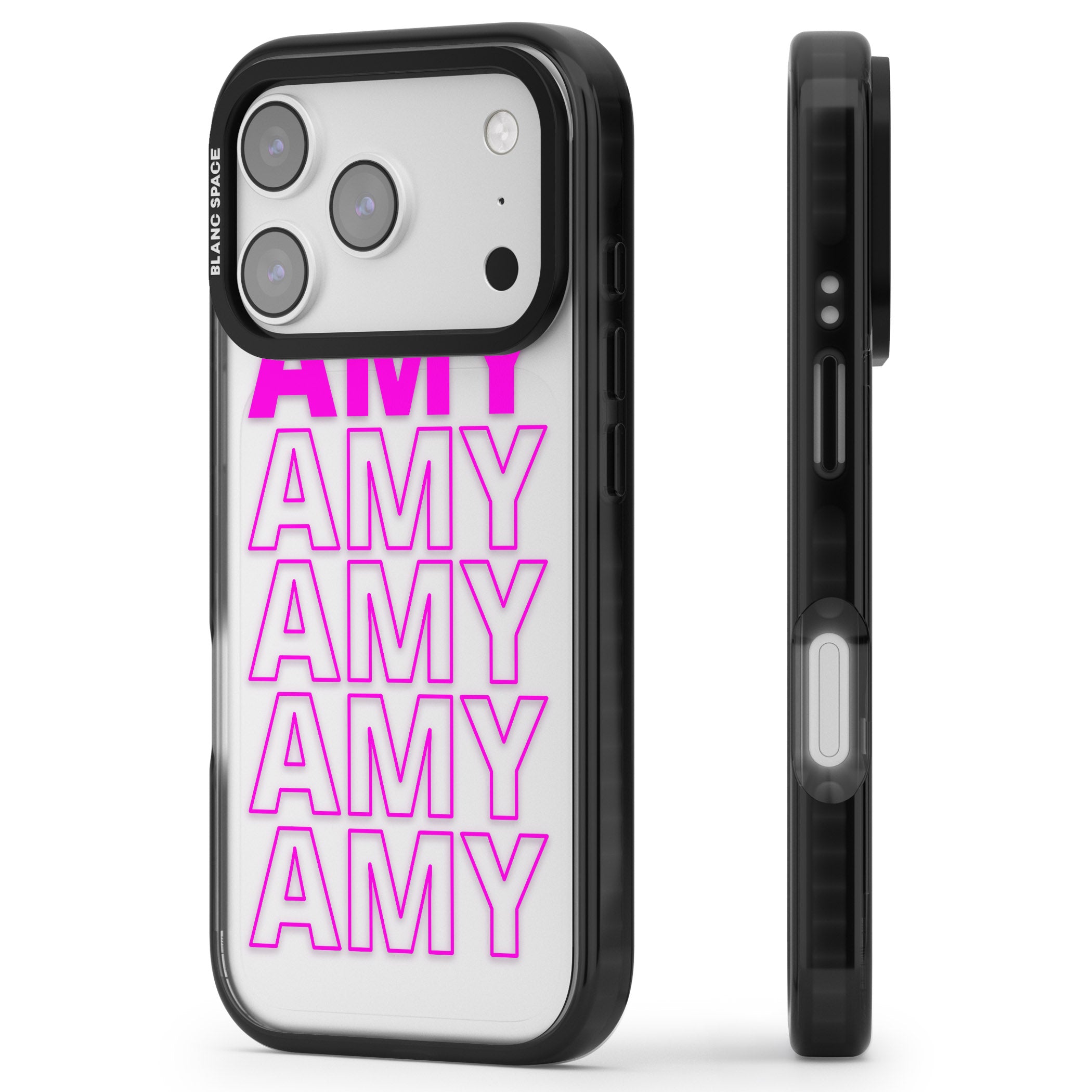 Personalised Bold Repeated Name iPhone 17 Pro Max Impact Black Phone Case Side Profile