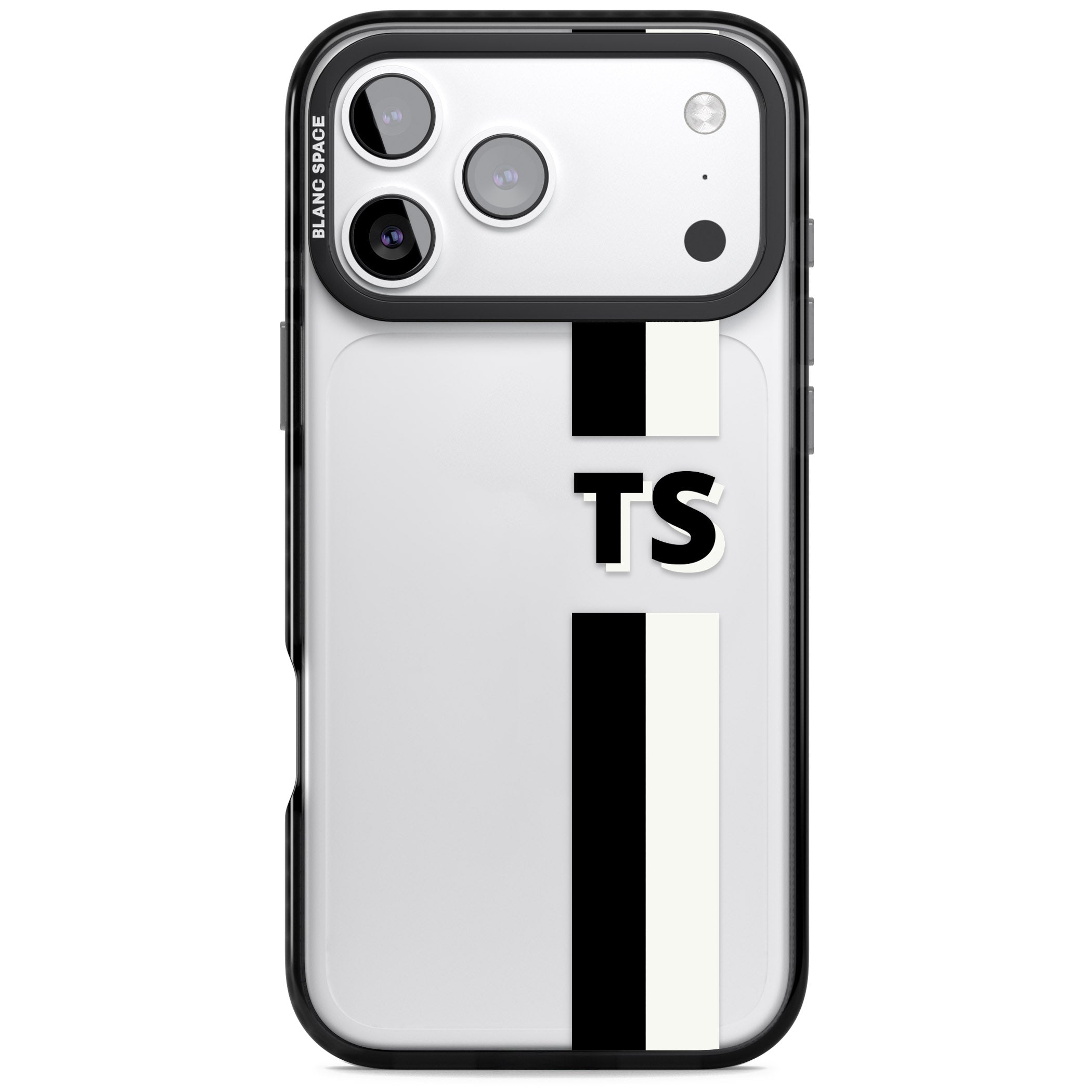 Personalised Black And White Stripe iPhone 17 Pro Impact Black Phone Case