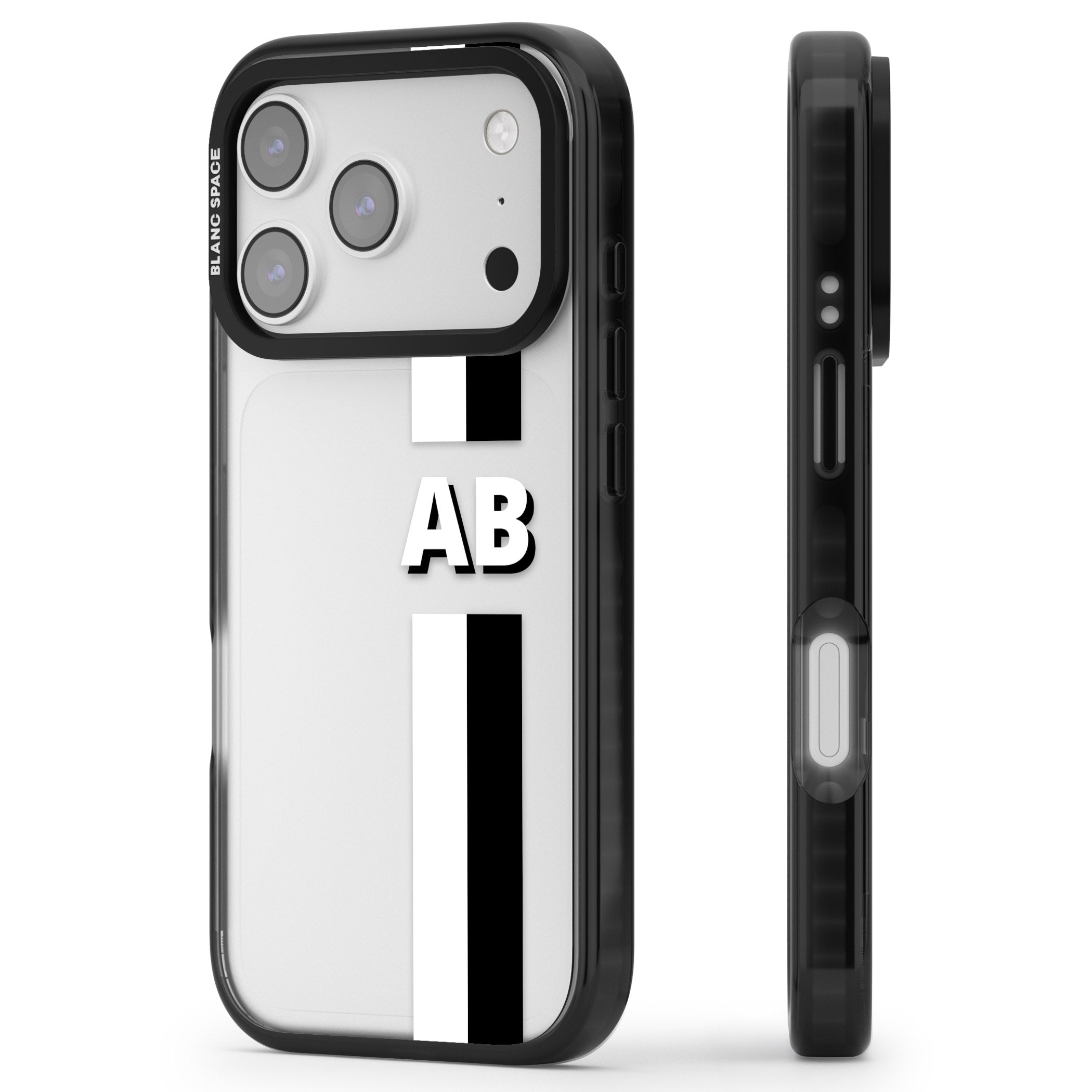 Personalised Bold Two Stripe Name iPhone 17 Pro Impact Black Phone Case Side Profile