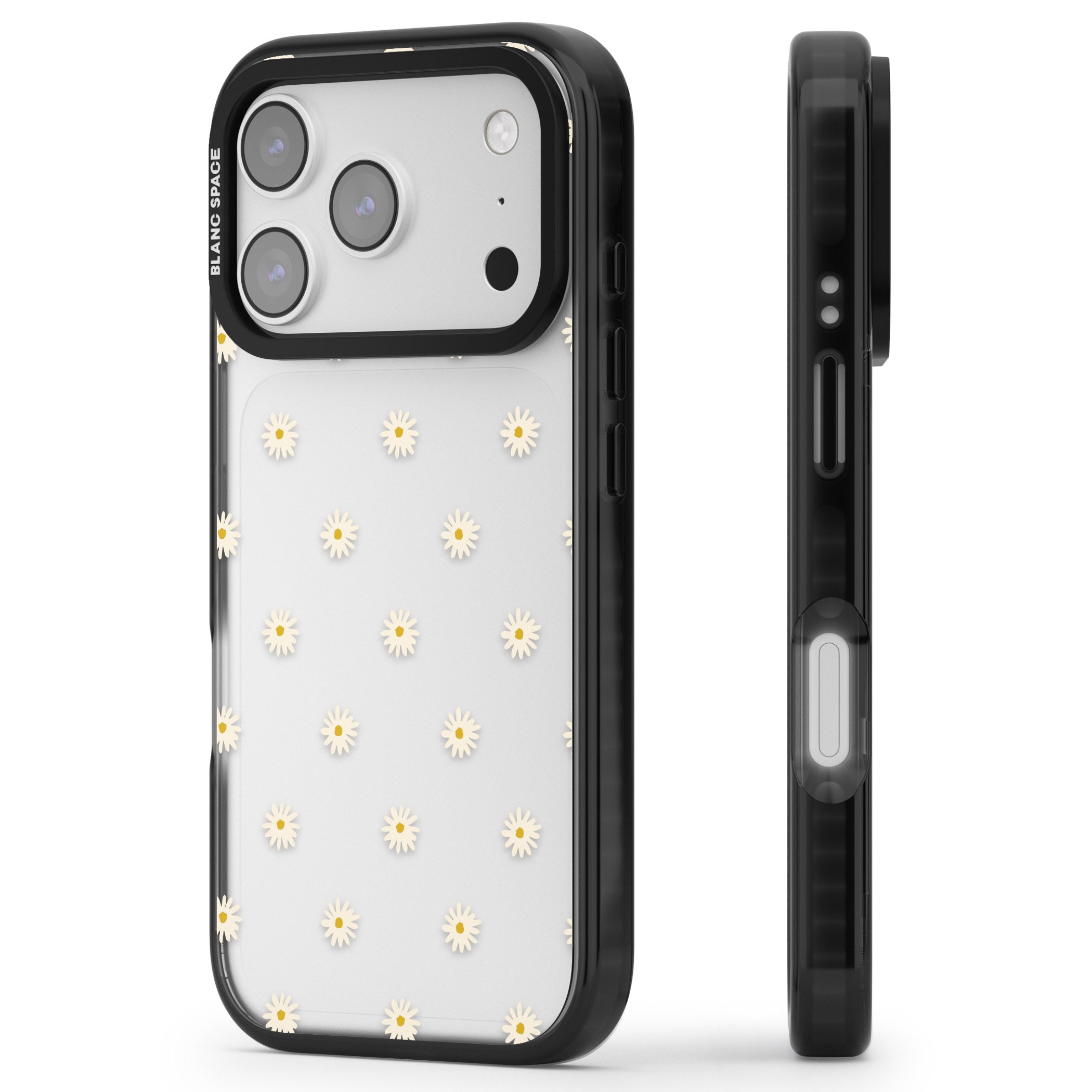Daisy Pop Floral iPhone 17 Pro Impact Black Phone Case Side Profile