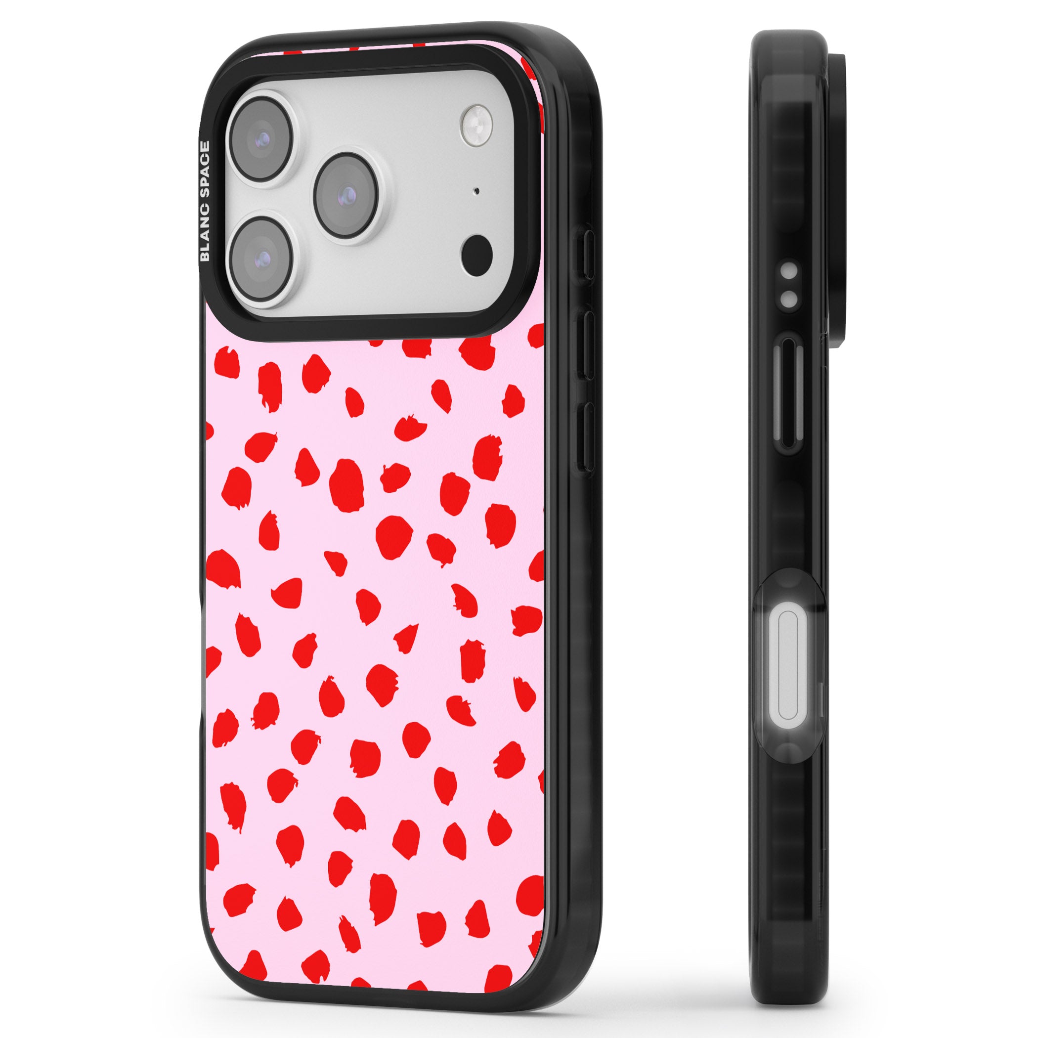 Red Polka Dot iPhone 17 Pro Impact Black Phone Case Side Profile