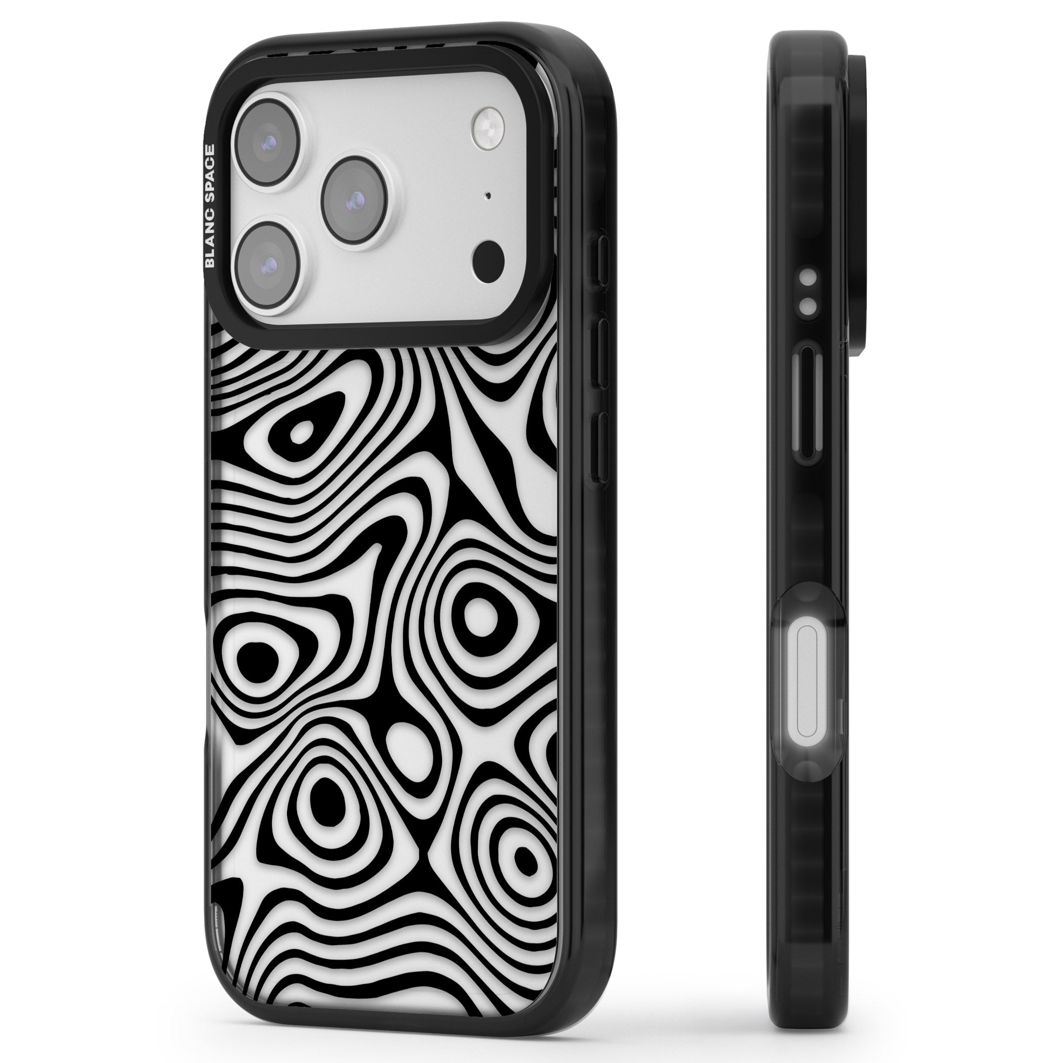Dark Topographic Map iPhone 17 Pro Impact Black Phone Case Side Profile