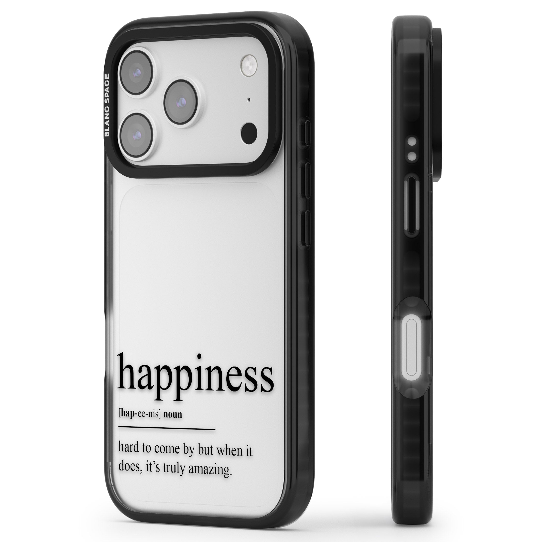 Happiness iPhone 17 Pro Max Impact Black Phone Case Side Profile