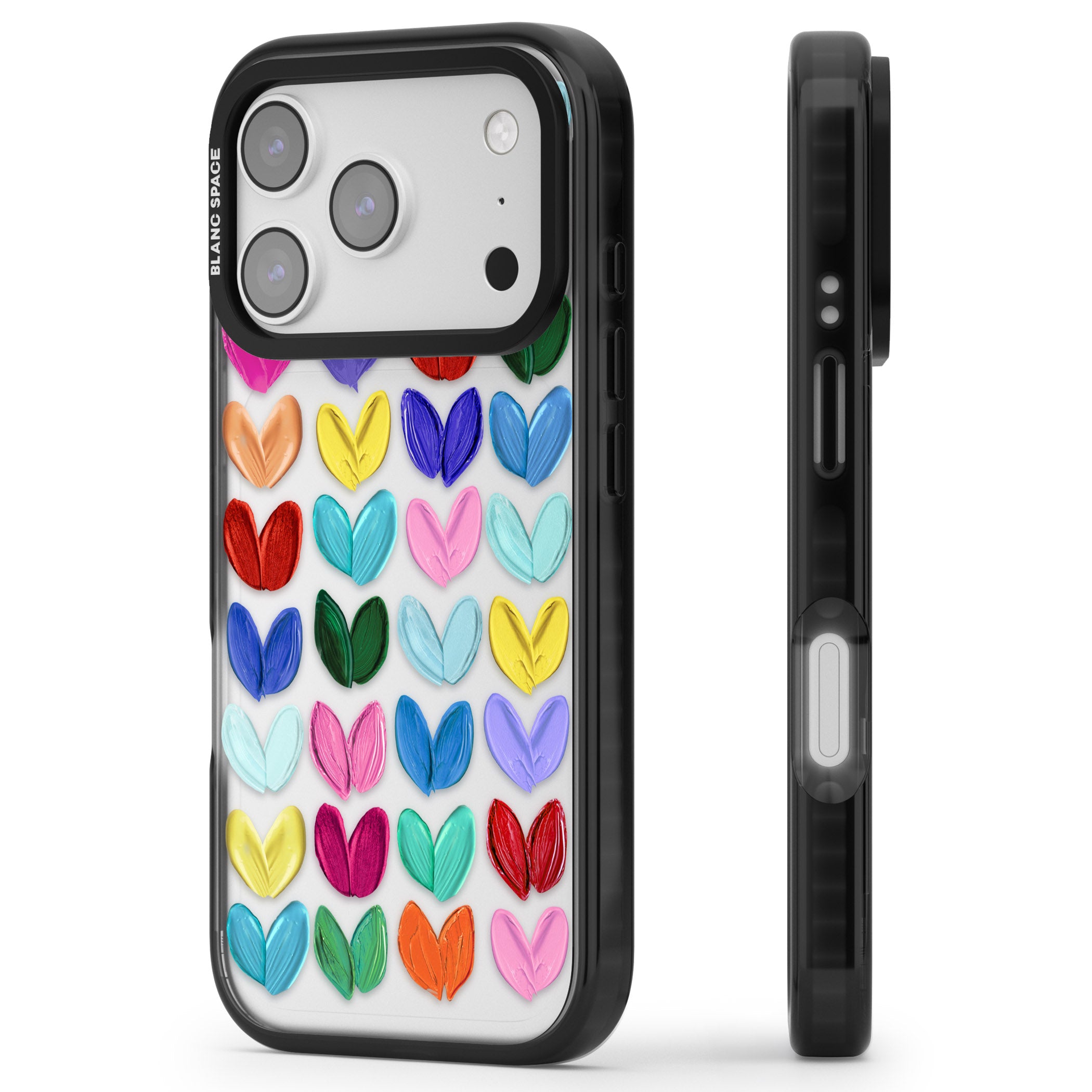 Oil Painted Hearts iPhone 17 Pro Impact Black Phone Case Side Profile