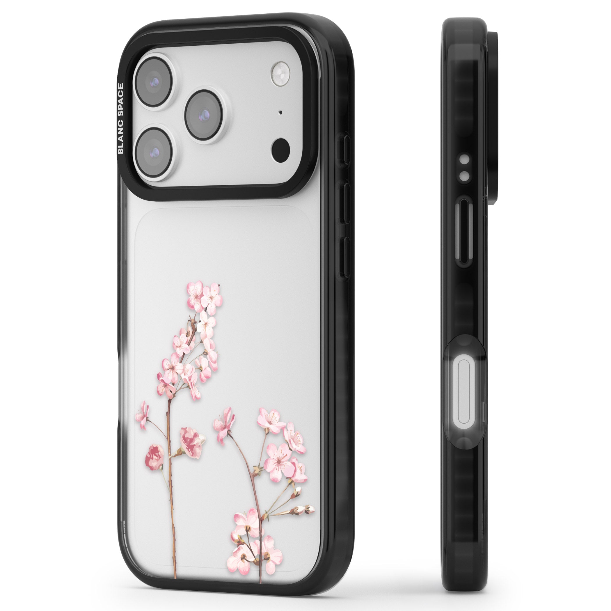 Blossom Flower iPhone 17 Pro Impact Black Phone Case Side Profile
