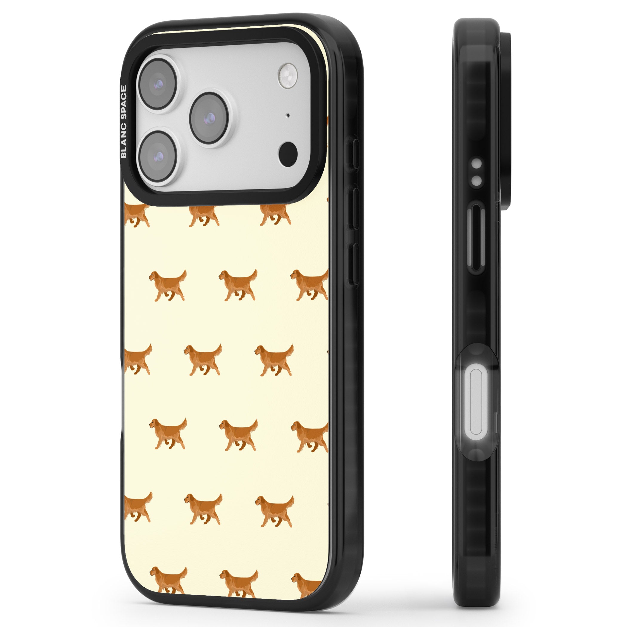 Golden Retriever Dog Pattern iPhone 17 Pro Impact Black Phone Case Side Profile