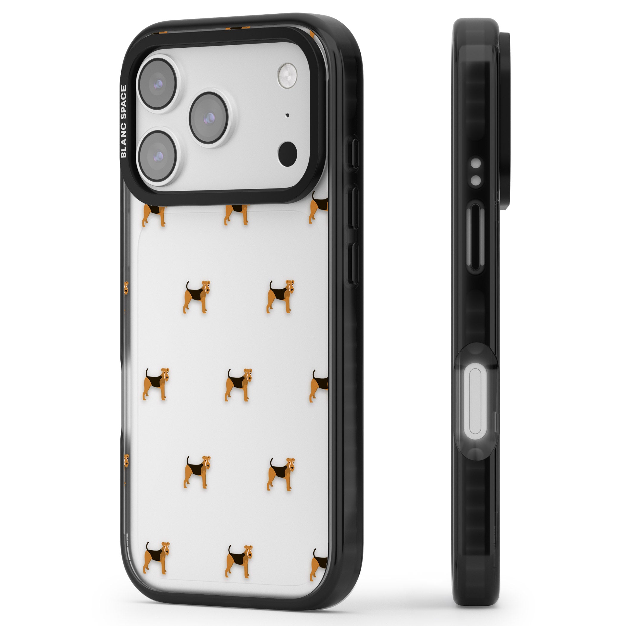 Airedale Terrier Dog Pattern iPhone 17 Pro Impact Black Phone Case Side Profile
