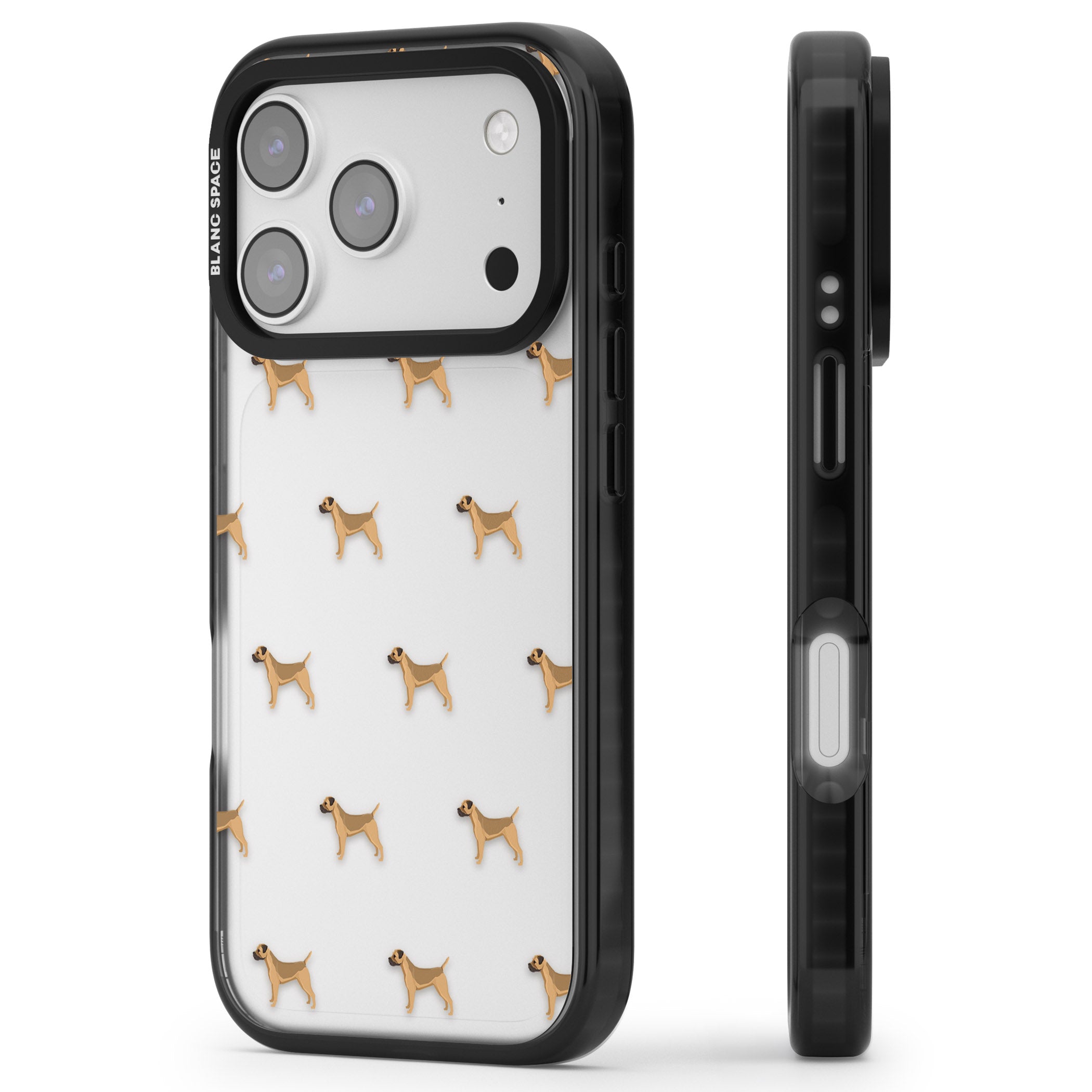 Border Terrier Dog Pattern iPhone 17 Pro Impact Black Phone Case Side Profile