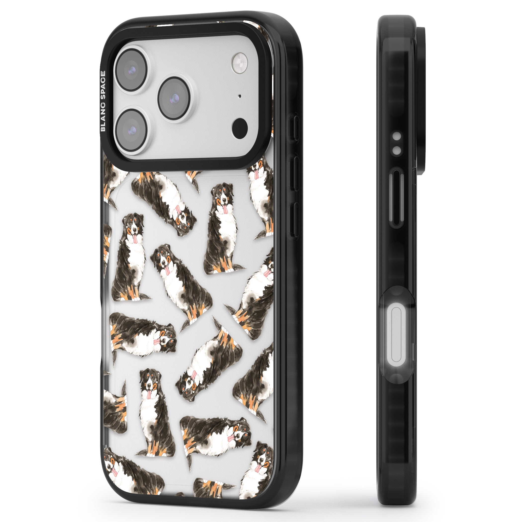 Bernese Mountain Dog Pattern iPhone 17 Pro Impact Black Phone Case Side Profile