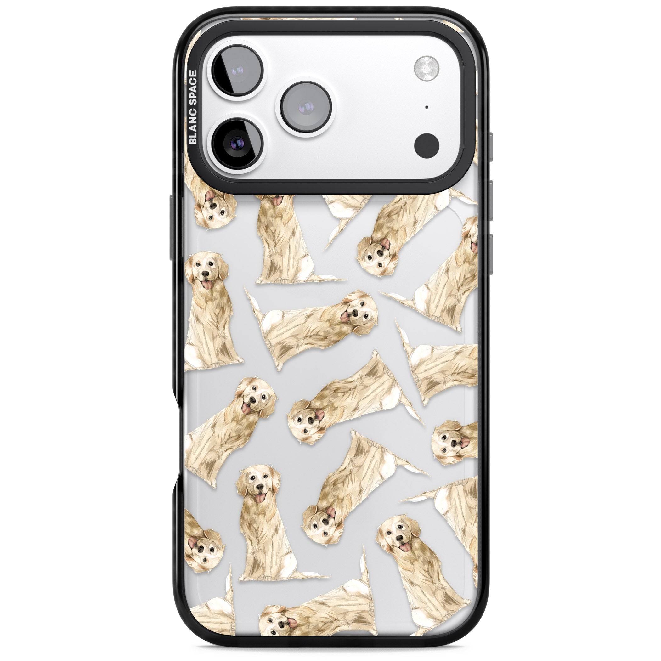 Golden Retriever Watercolor Pattern iPhone 17 Pro Impact Black Phone Case