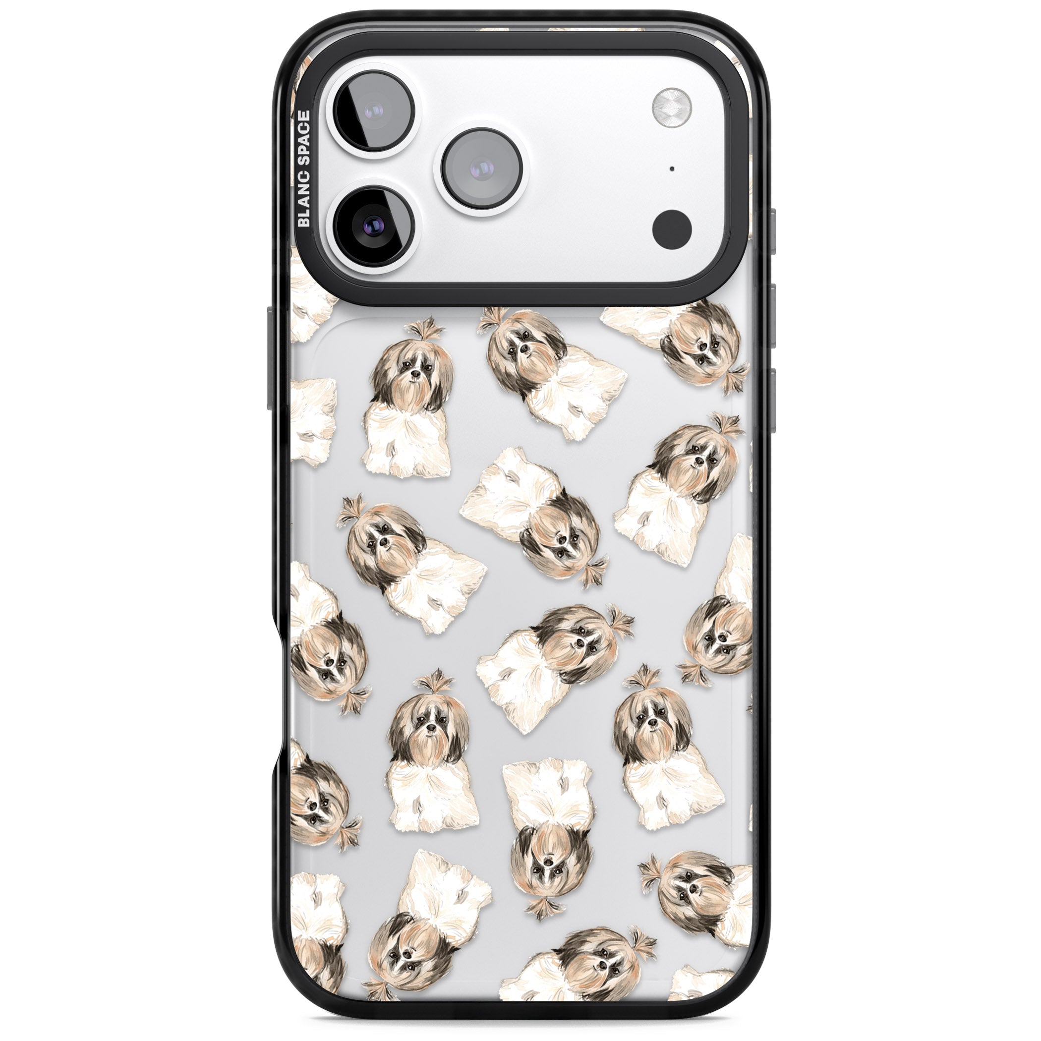 Shih Tzu Pattern Long Hair iPhone 17 Pro Impact Black Phone Case