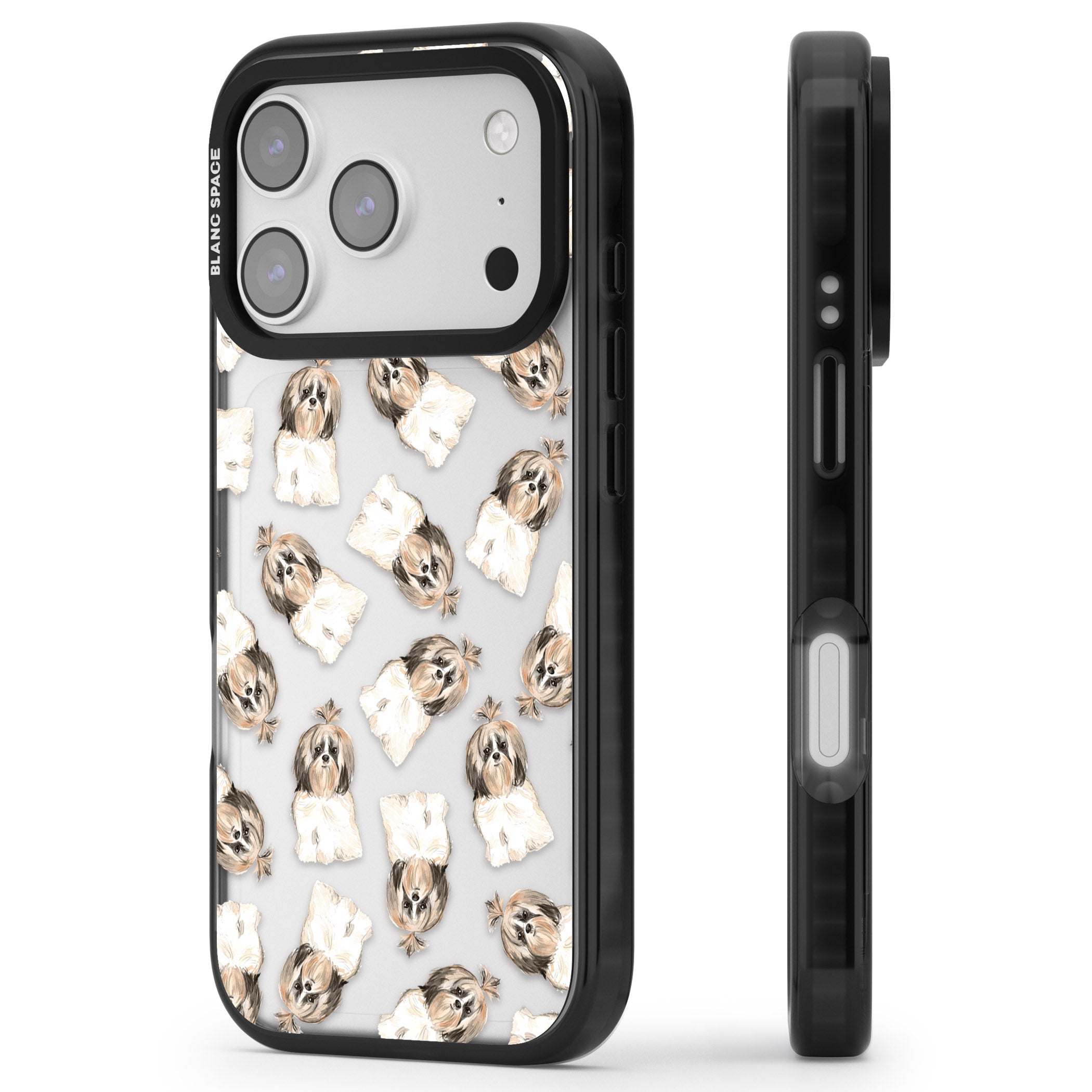 Shih Tzu Pattern Long Hair iPhone 17 Pro Max Impact Black Phone Case Side Profile