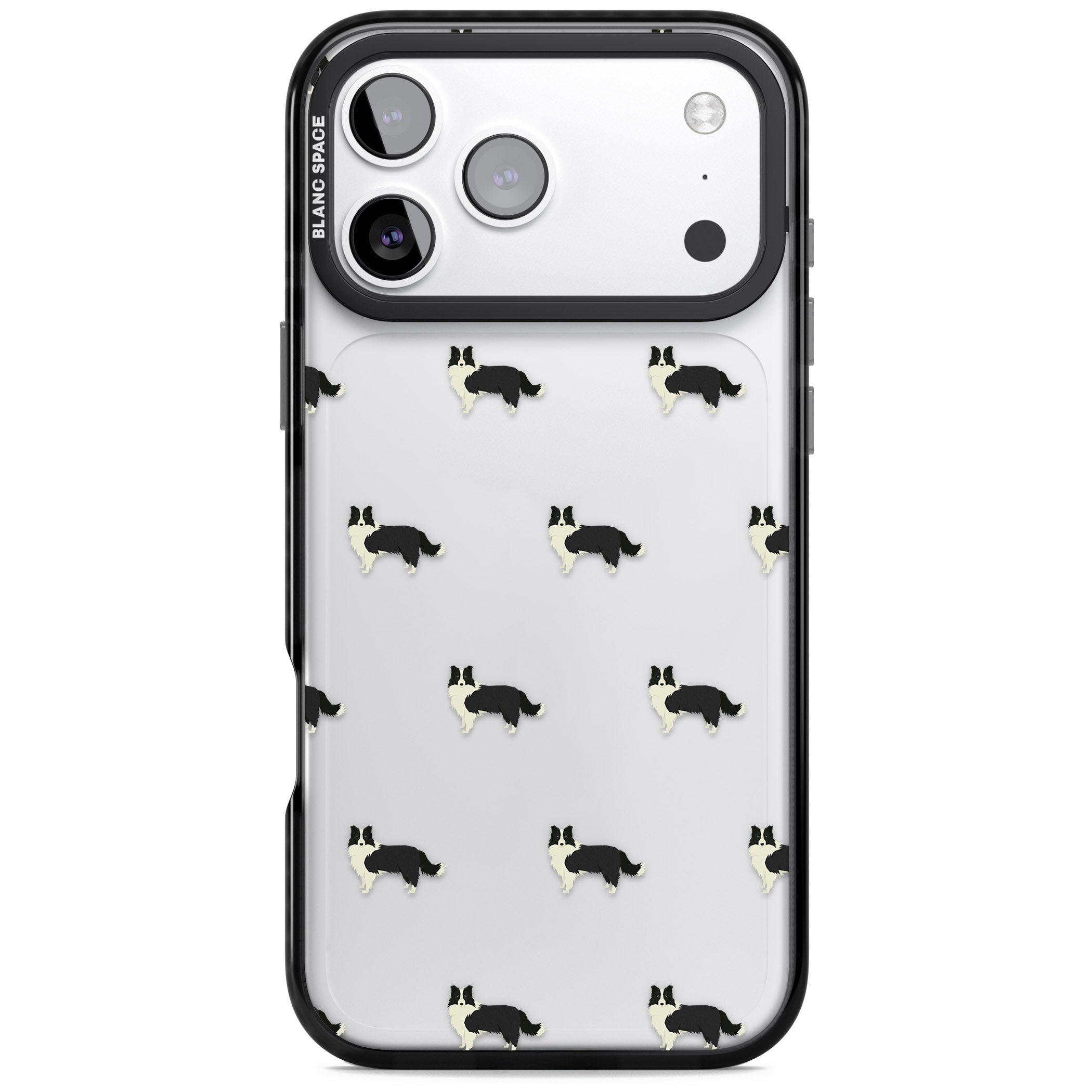 Border Collie Pattern Clear iPhone 17 Pro Impact Black Phone Case
