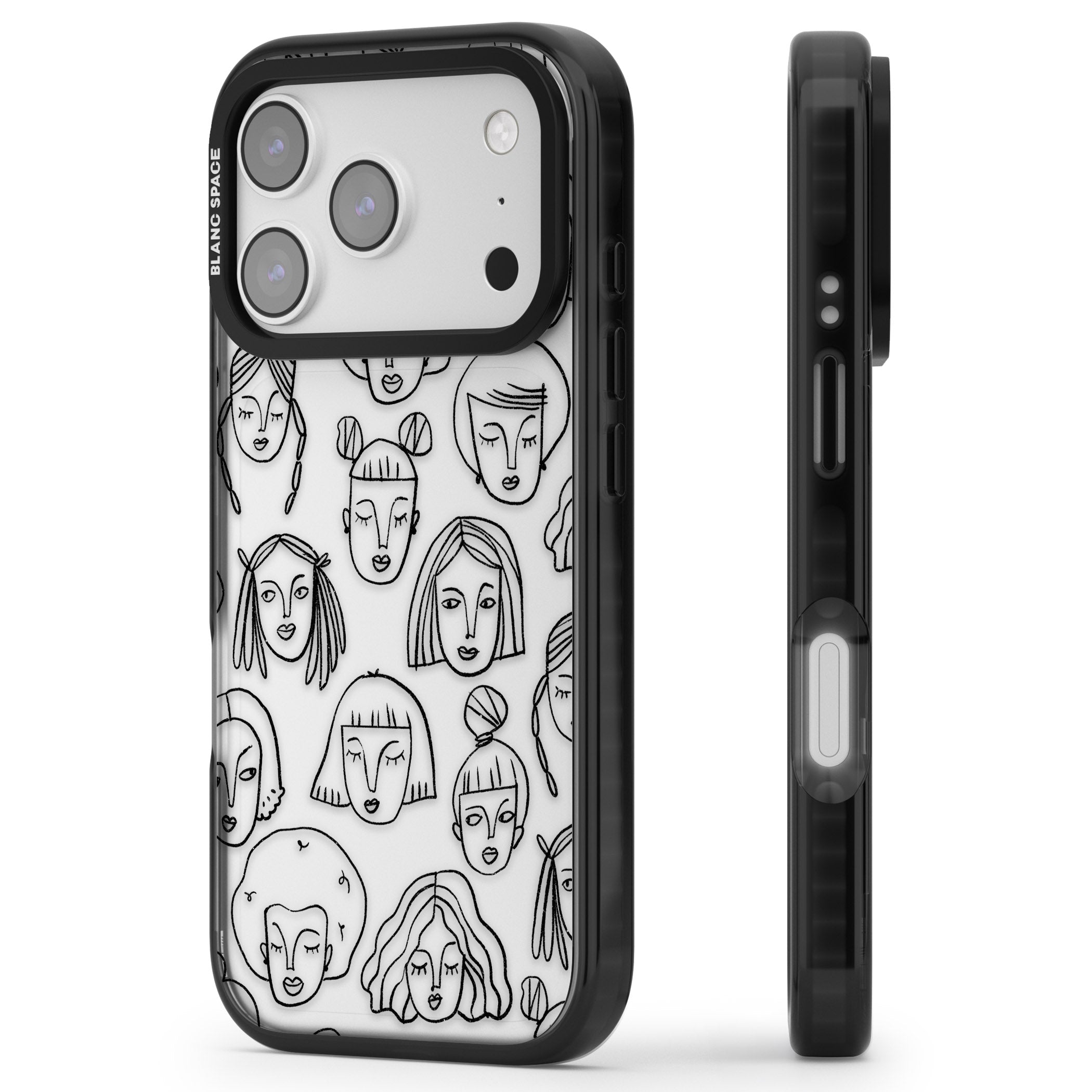 Doodle Face iPhone 17 Pro Impact Black Phone Case Side Profile