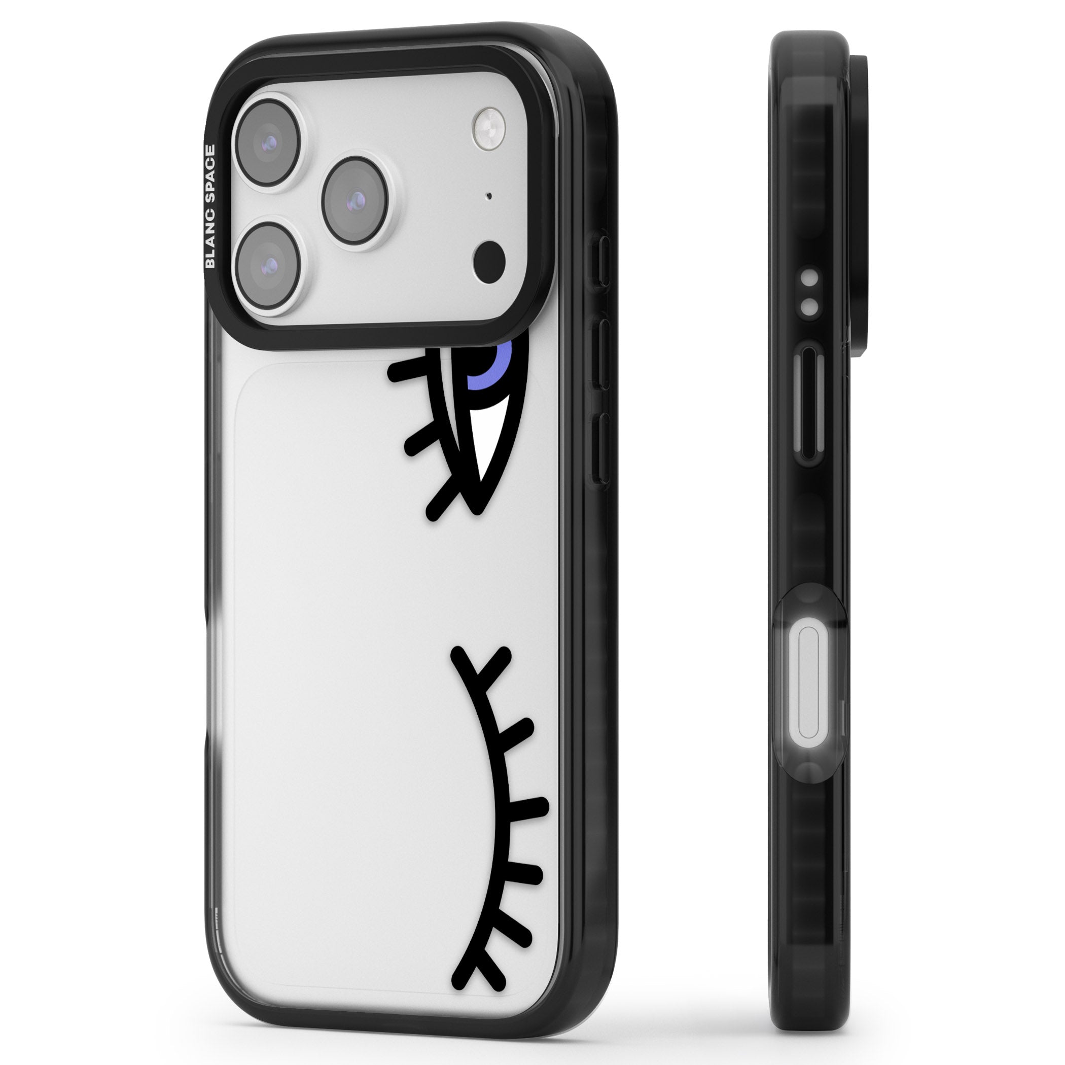 Winking Eyes Transparent Pattern iPhone 17 Pro Impact Black Phone Case Side Profile