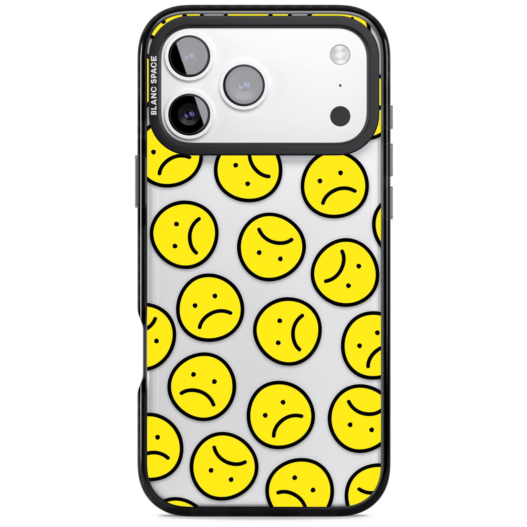 Sad Face Clear Pattern iPhone 17 Pro Impact Black Phone Case