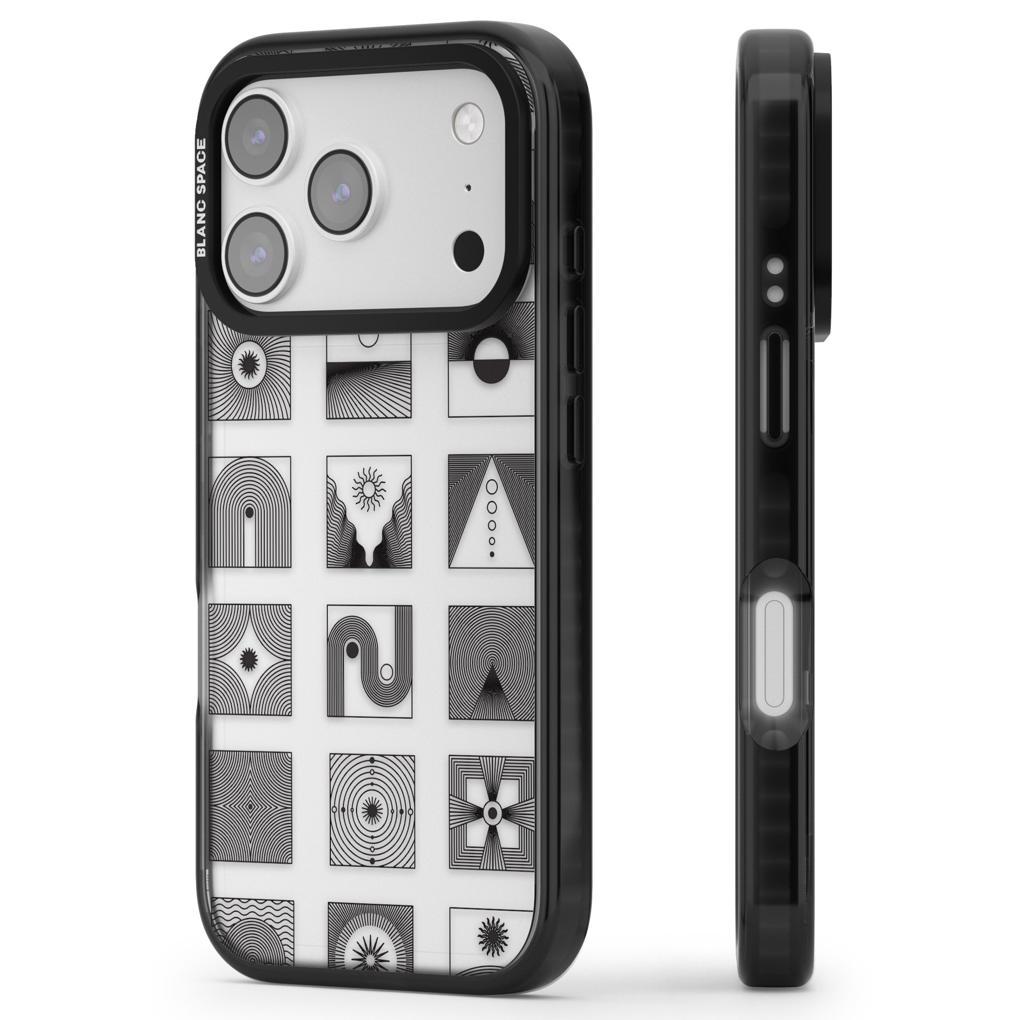 Abstract Geometric iPhone 17 Pro Impact Black Phone Case Side Profile
