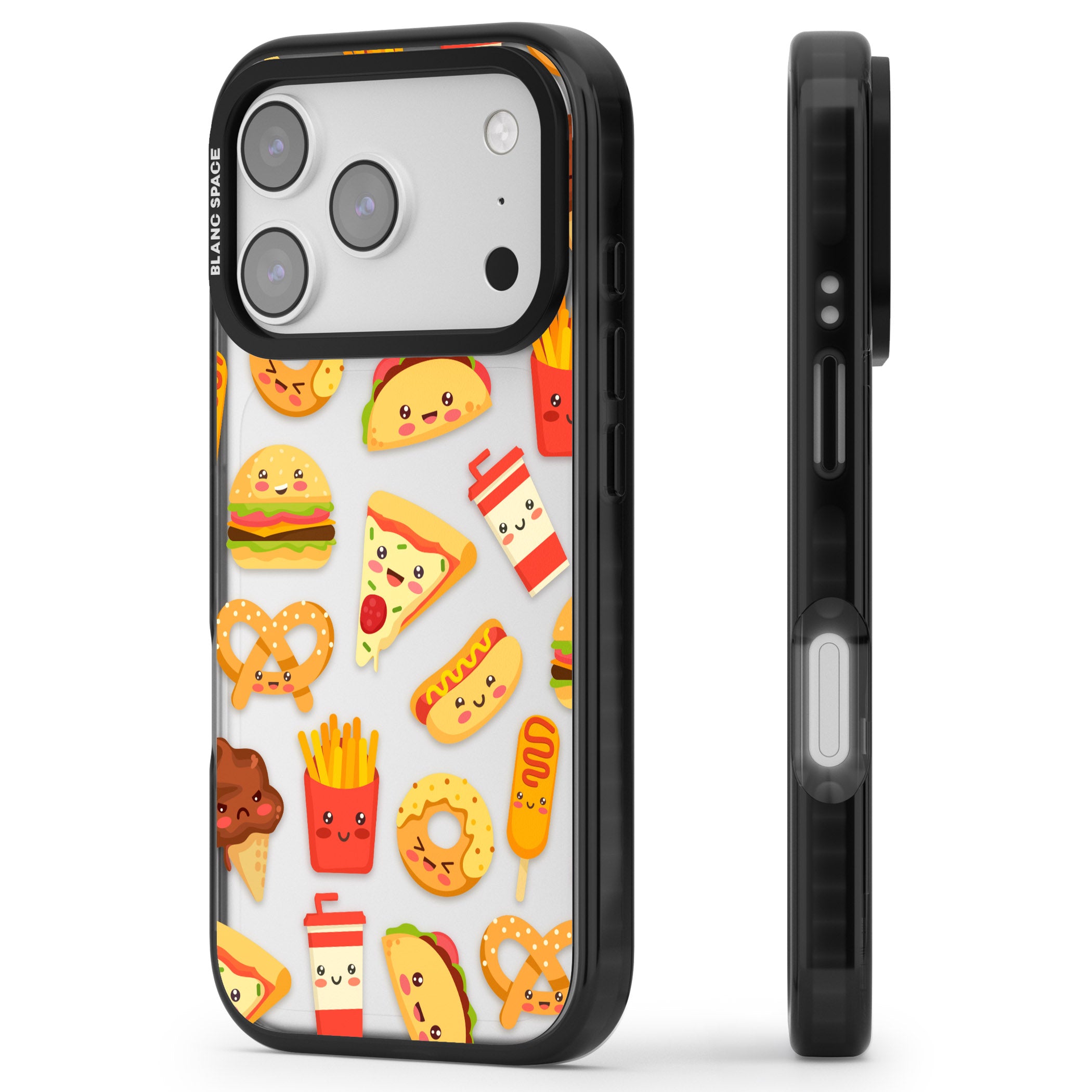 Fast Food Patterns Kawaii Fast Food Mix iPhone 17 Pro Impact Black Phone Case Side Profile