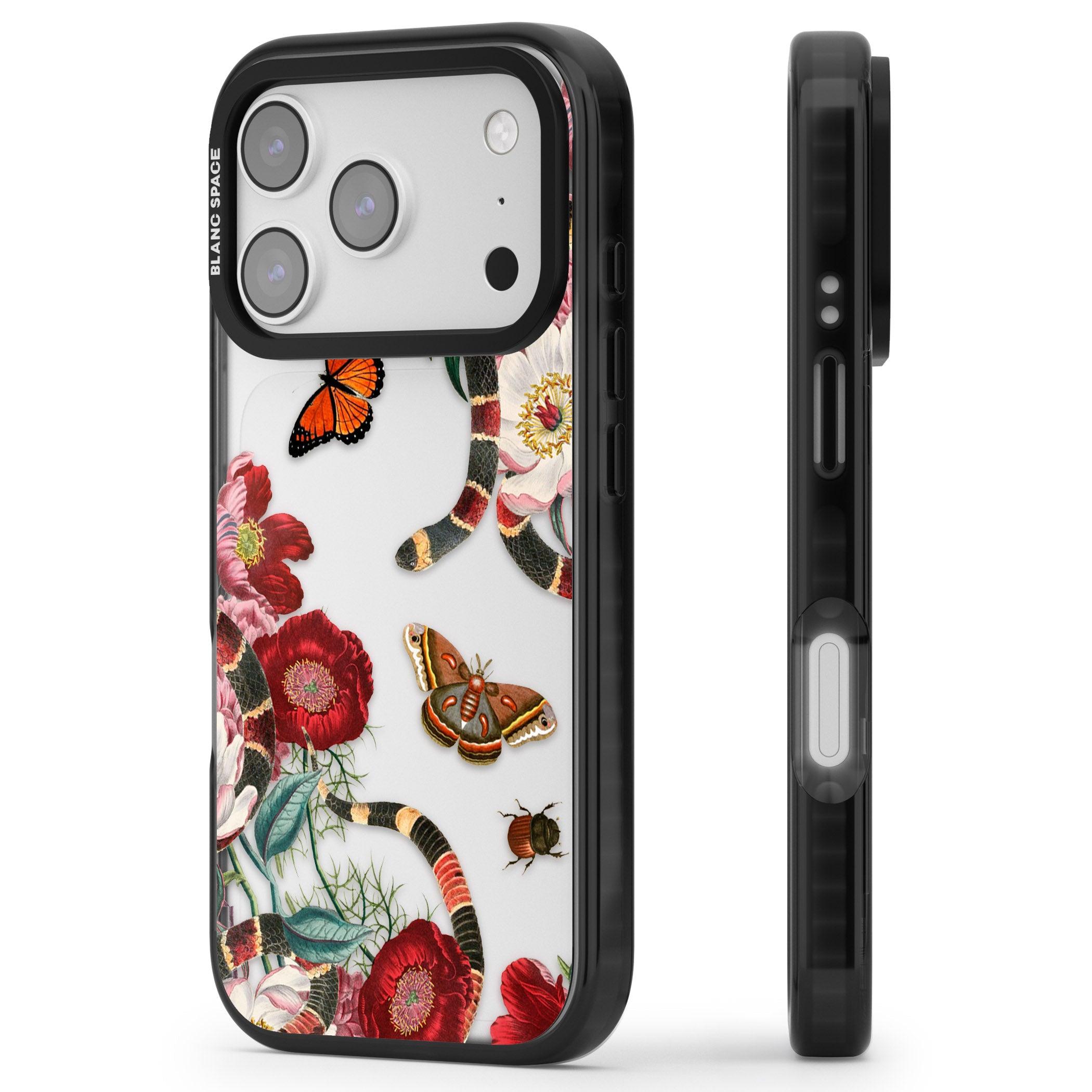 Botanical Snake iPhone 17 Pro Impact Black Phone Case Side Profile