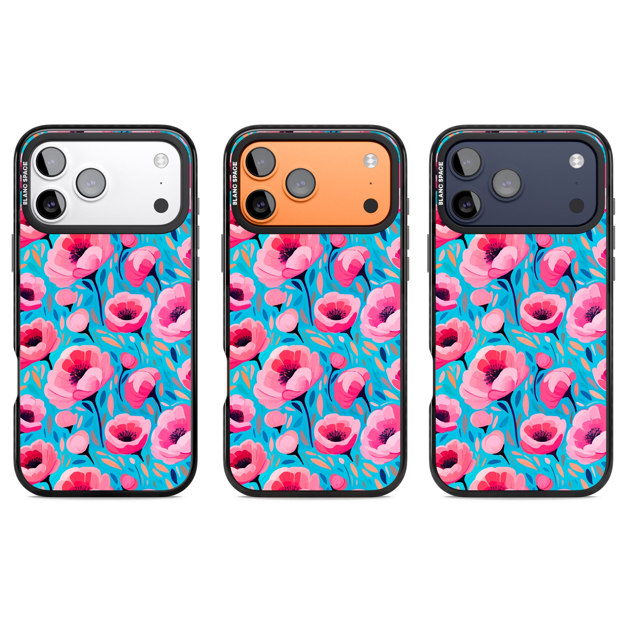 Tropical Pink Poppies iPhone 17 Pro Impact Black Phone Case APT Impact Protection