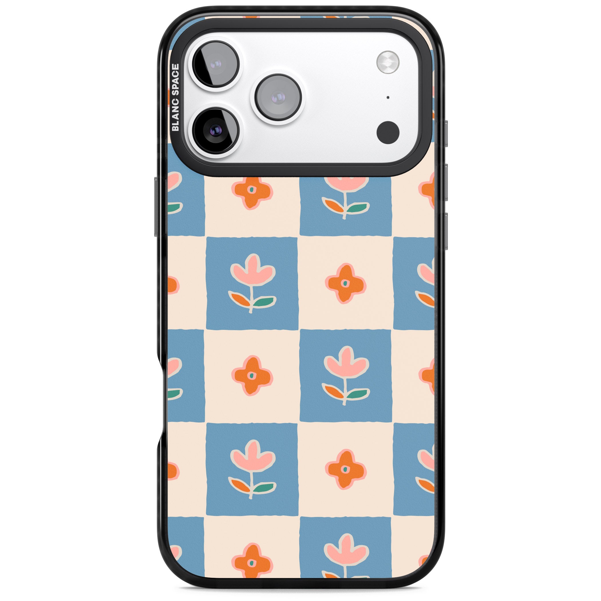 Vintage Bloom Checkered iPhone 17 Pro Impact Black Phone Case