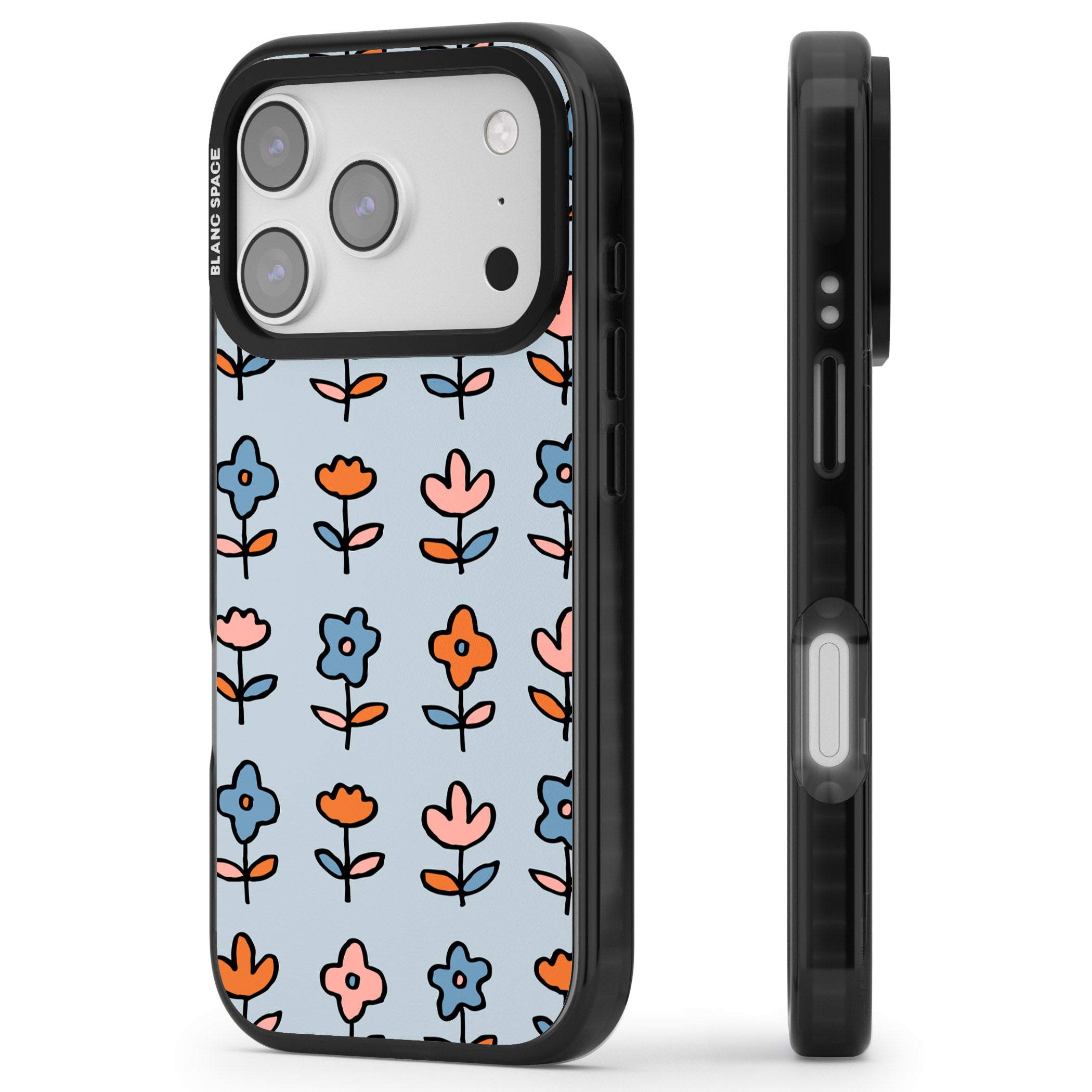 Vintage Floral Array iPhone 17 Pro Impact Black Phone Case Side Profile