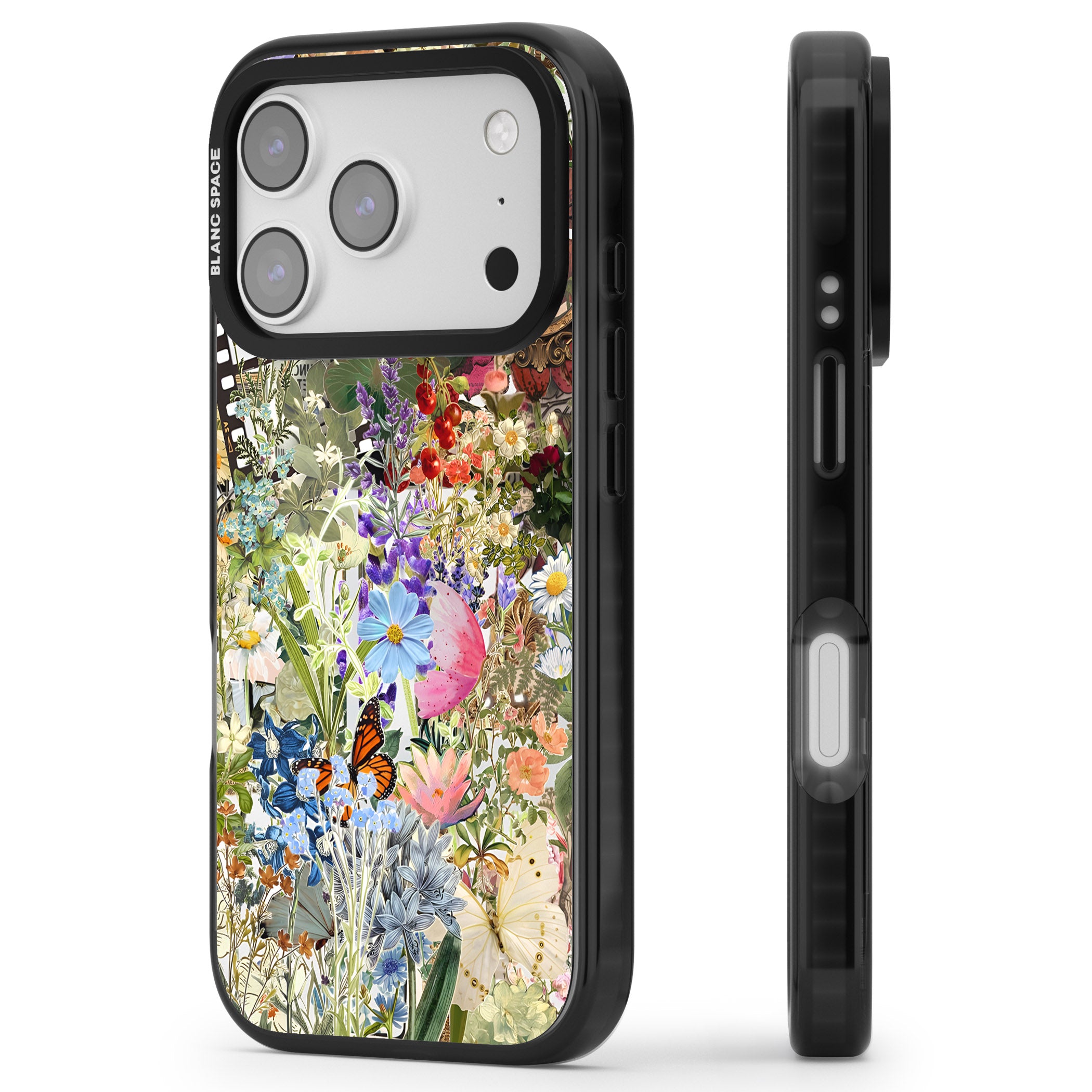 Flower Mix Collage iPhone 17 Pro Impact Black Phone Case Side Profile
