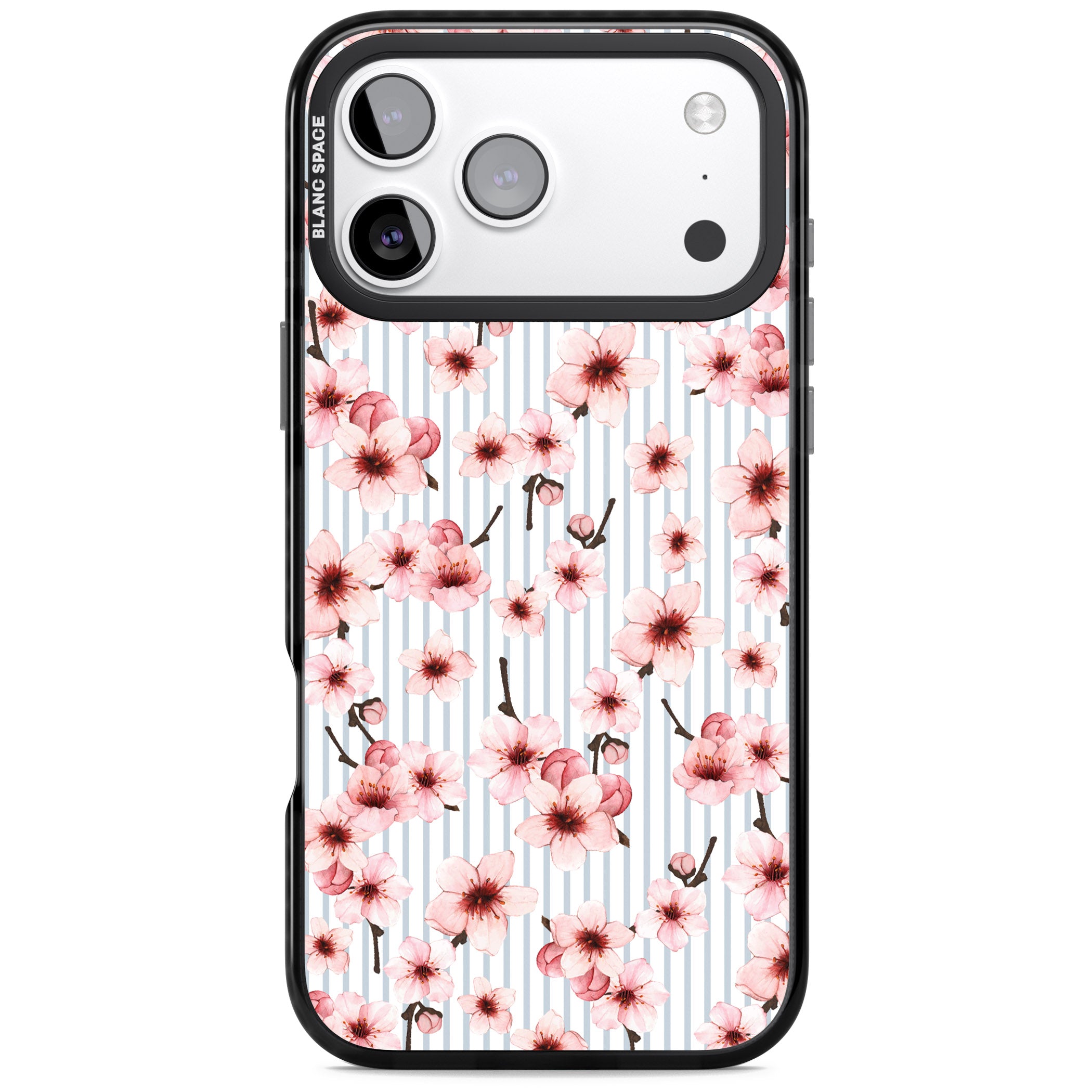 Cherry Blossoms Striped iPhone 17 Pro Impact Black Phone Case