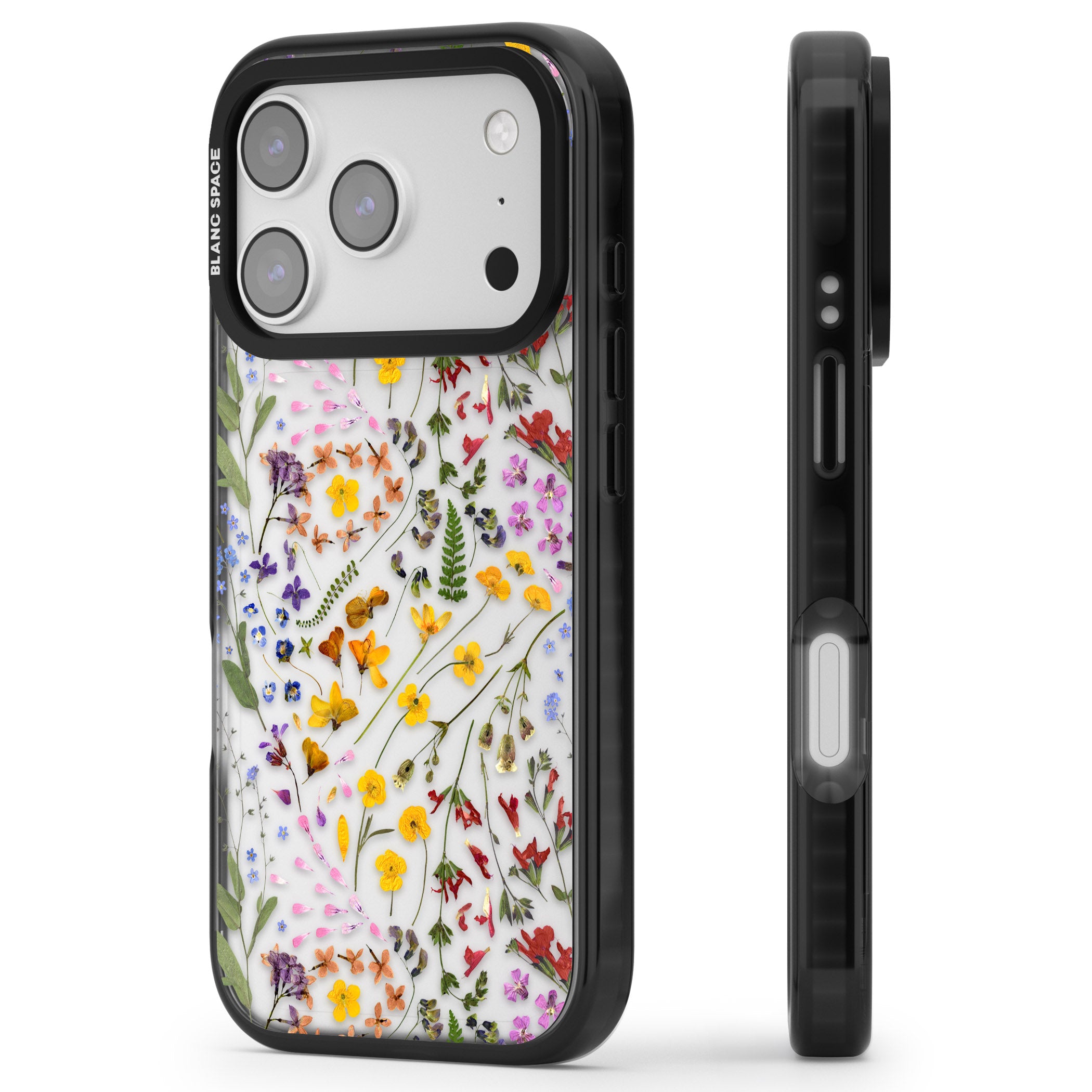 Wildflower iPhone 17 Pro Impact Black Phone Case Side Profile