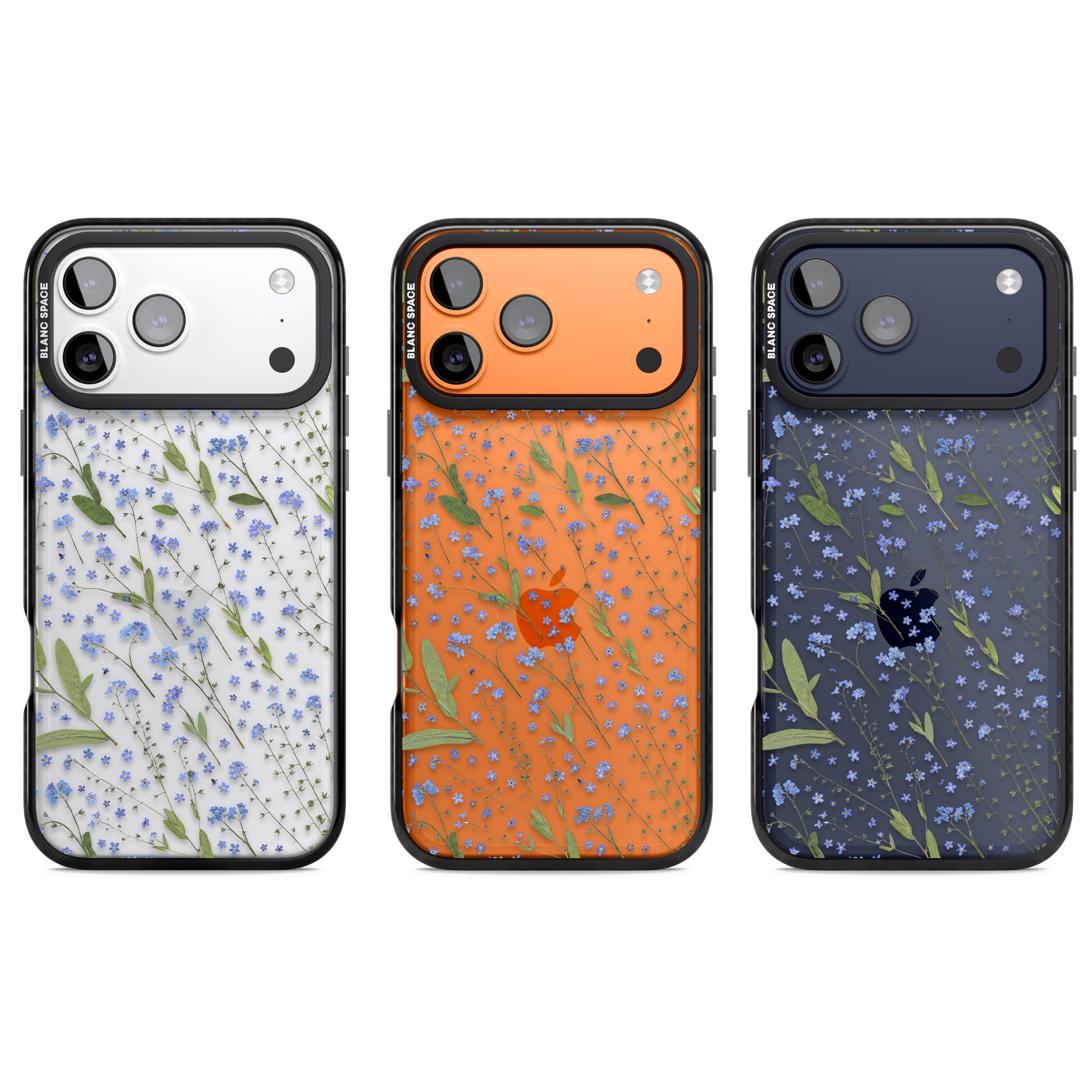 Blue Meadow Floral iPhone 17 Pro Impact Black Phone Case APT Impact Protection