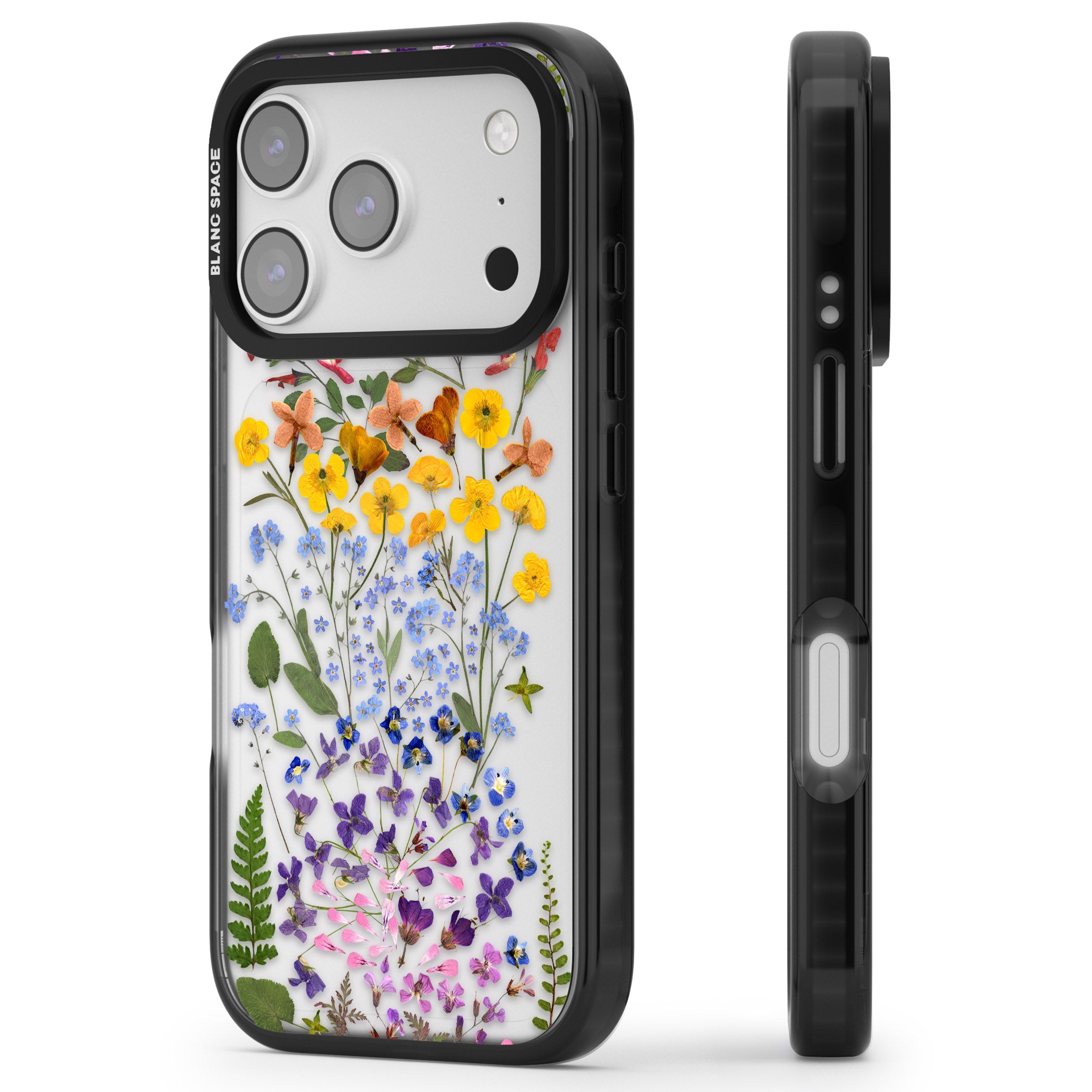 Pressed Wildflower Stripe iPhone 17 Pro Impact Black Phone Case Side Profile