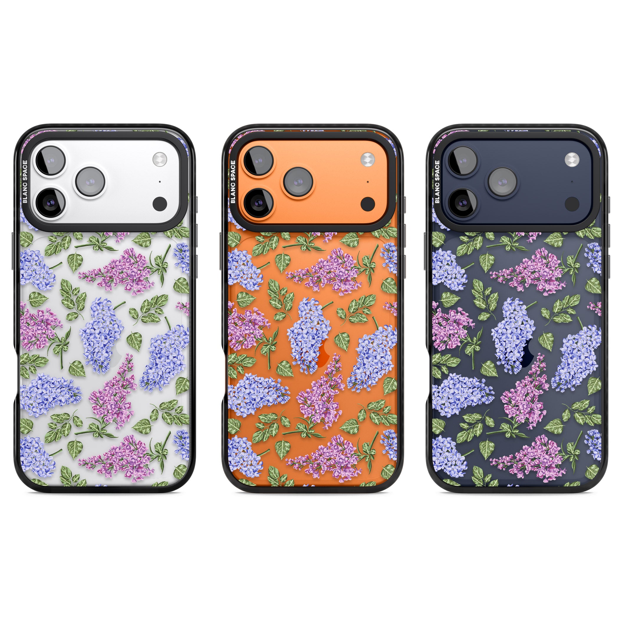 Purple Blossoms Transparent Floral iPhone 17 Pro Impact Black Phone Case APT Impact Protection