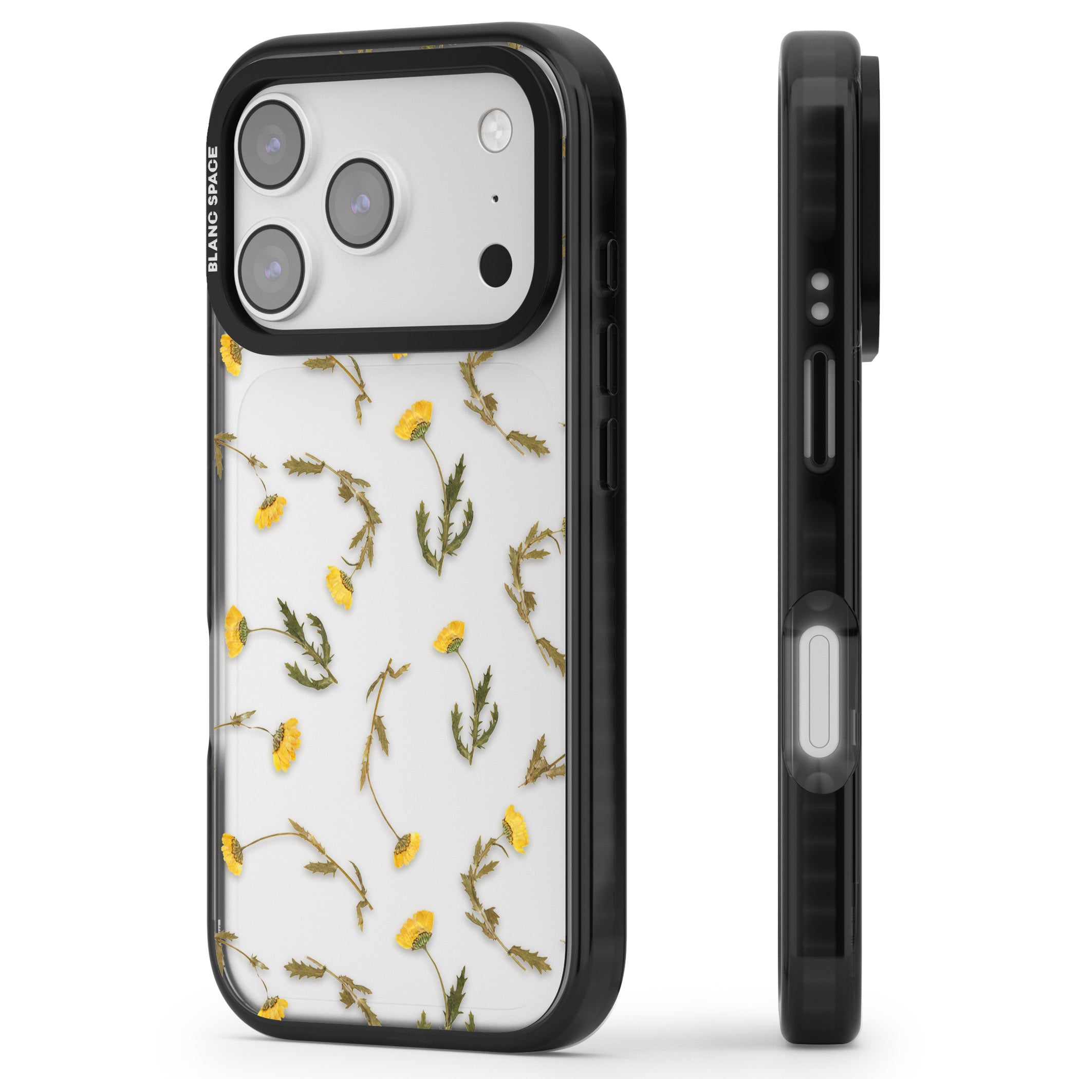 Wildflower Yellow iPhone 17 Pro Impact Black Phone Case Side Profile