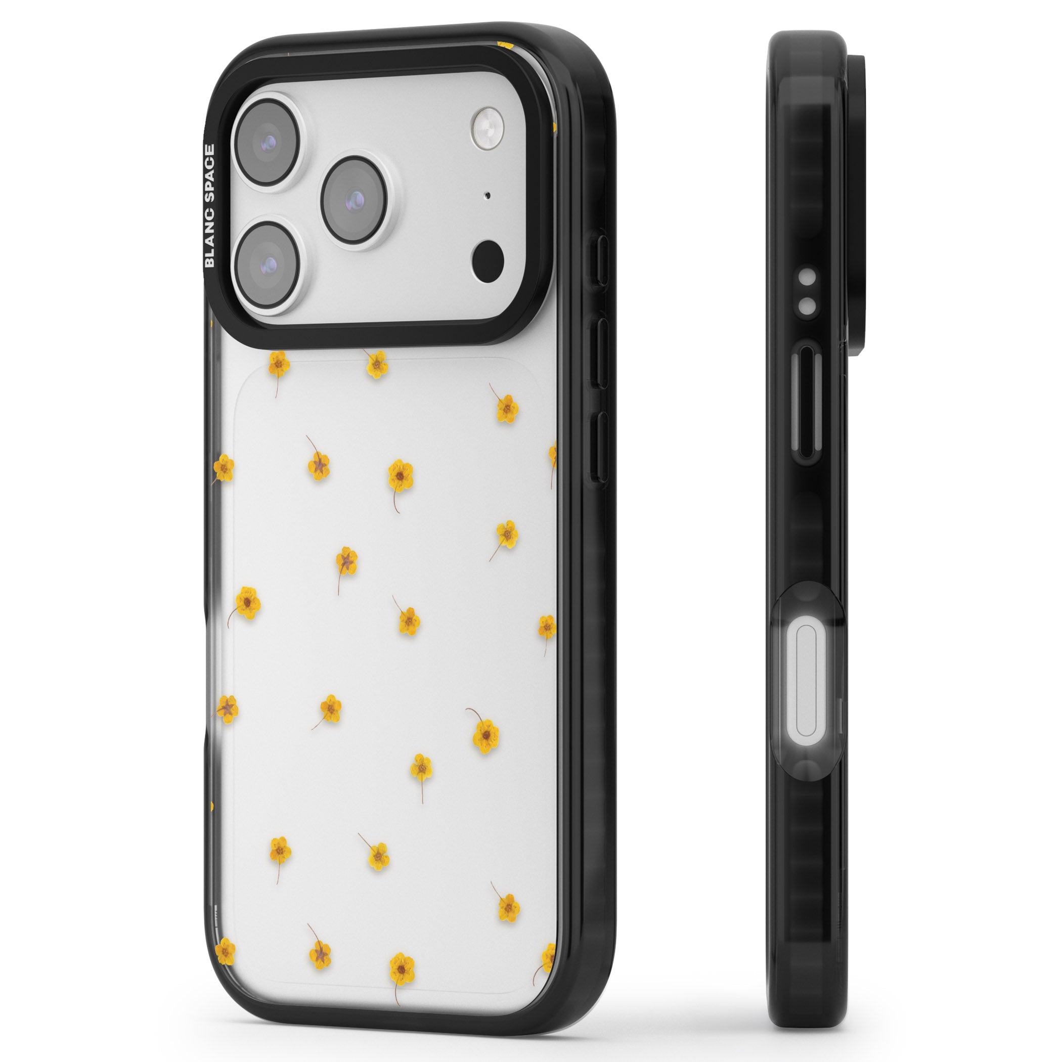 Sunny Scatter Flower iPhone 17 Pro Max Impact Black Phone Case Side Profile