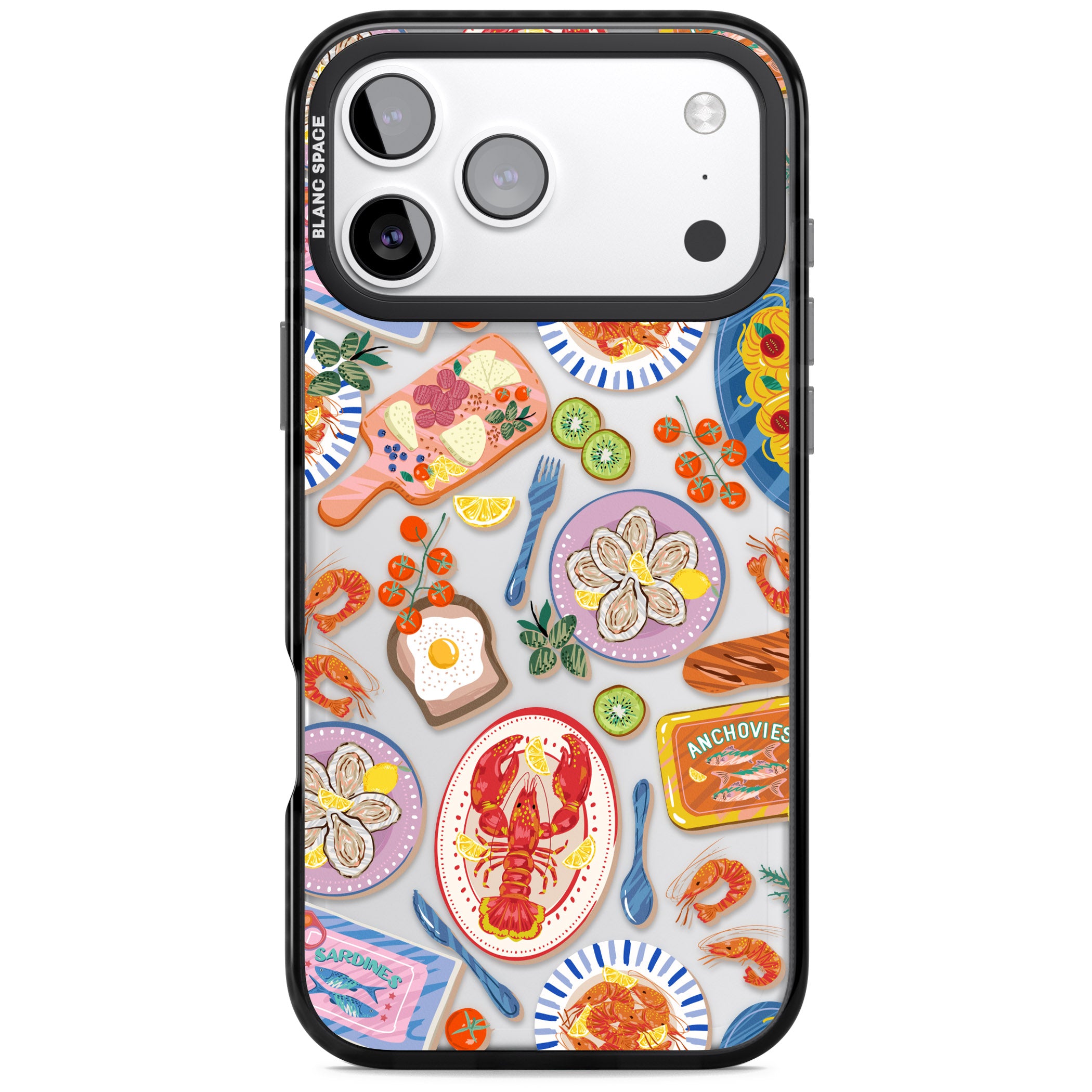 Seafood Pattern iPhone 17 Pro Impact Black Phone Case