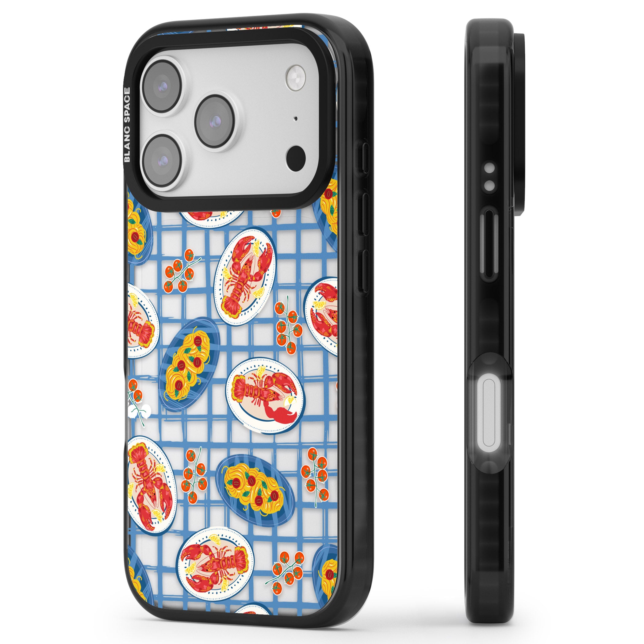 Lobster & Pasta Picnic iPhone 17 Pro Impact Black Phone Case Side Profile