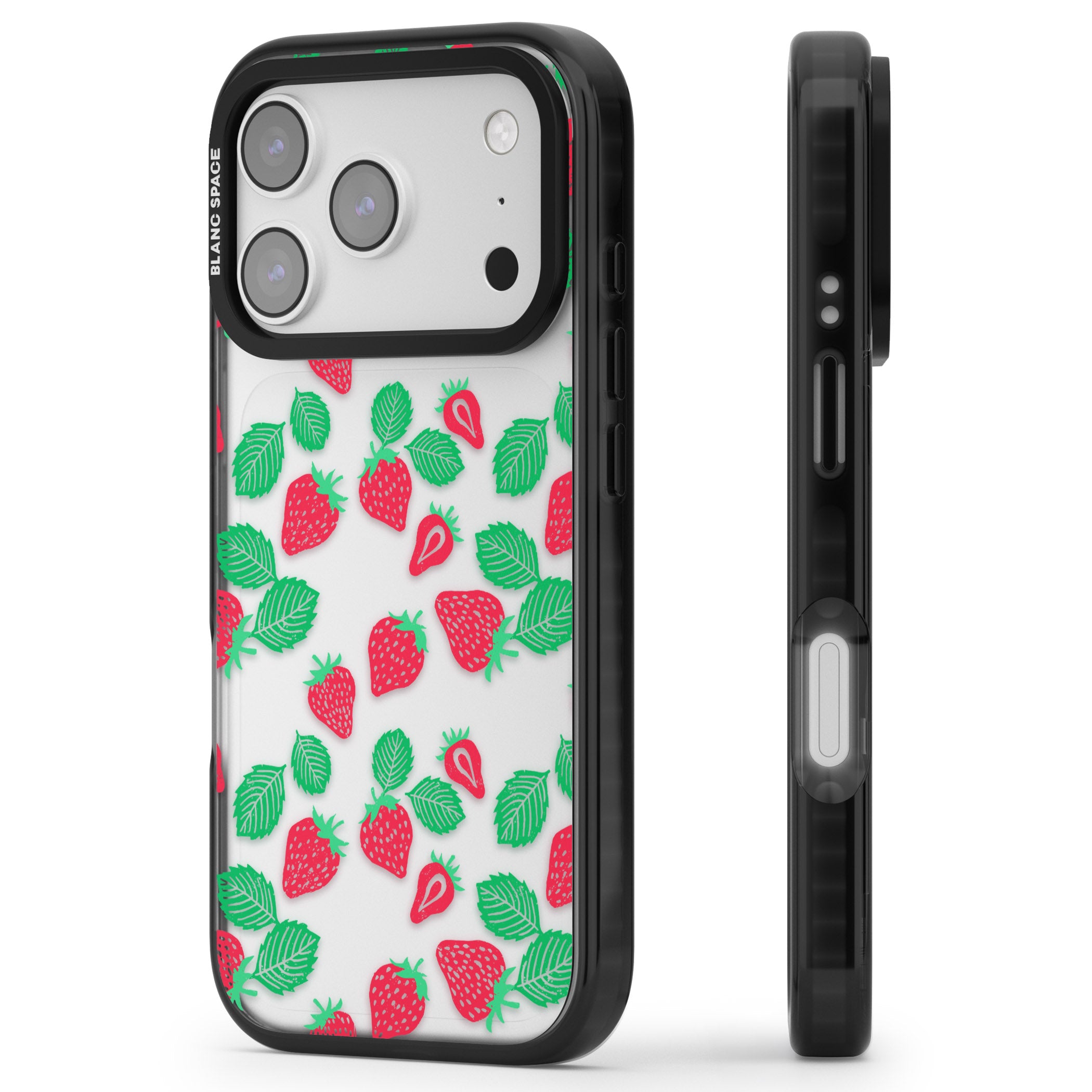 Strawberry Delight iPhone 17 Pro Impact Black Phone Case Side Profile