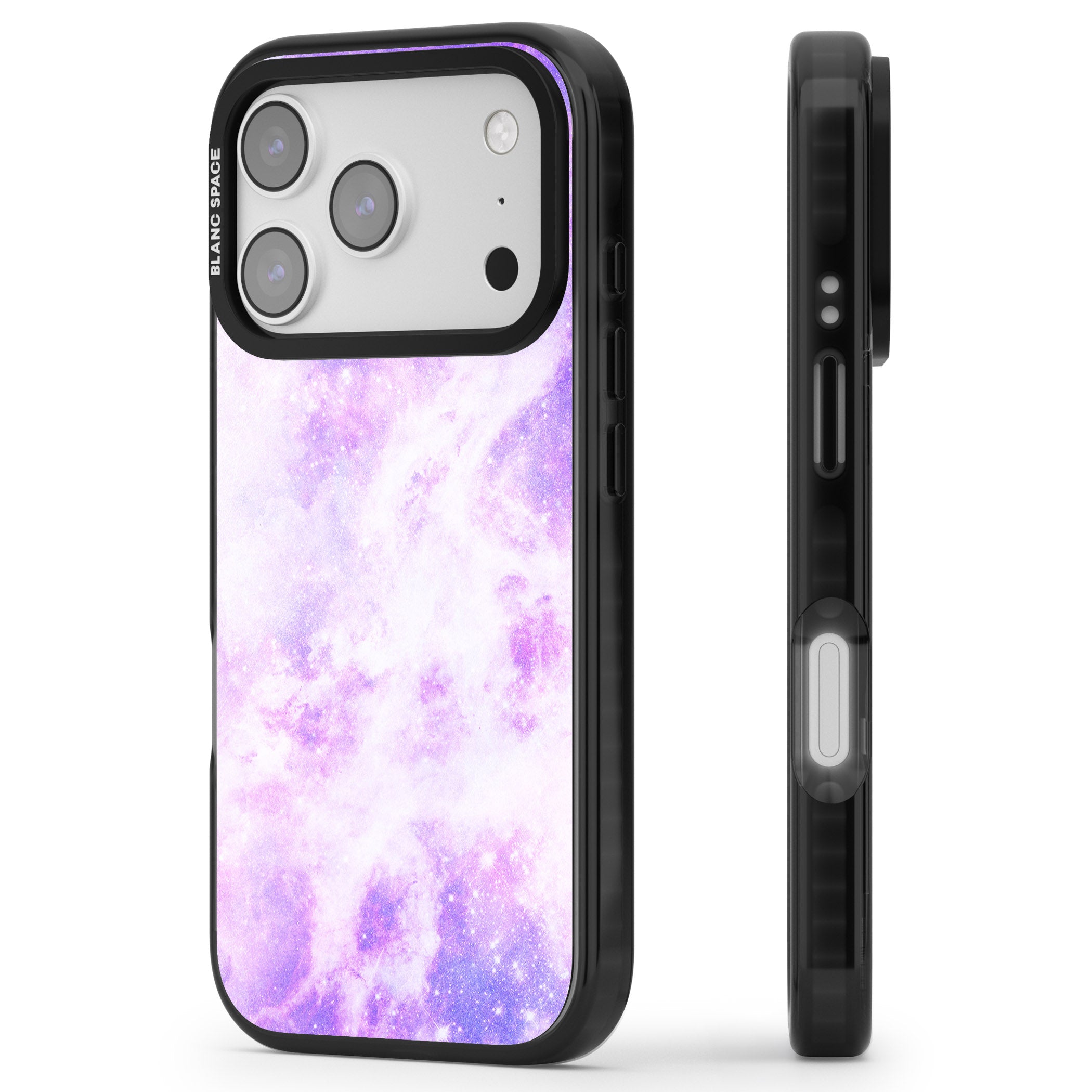 Purple Galaxy Vibes iPhone 17 Pro Impact Black Phone Case Side Profile