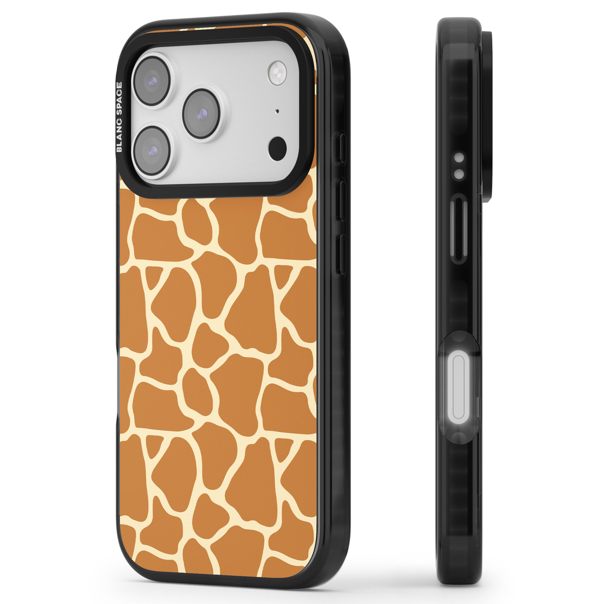 Giraffe Pattern iPhone 17 Pro Impact Black Phone Case Side Profile