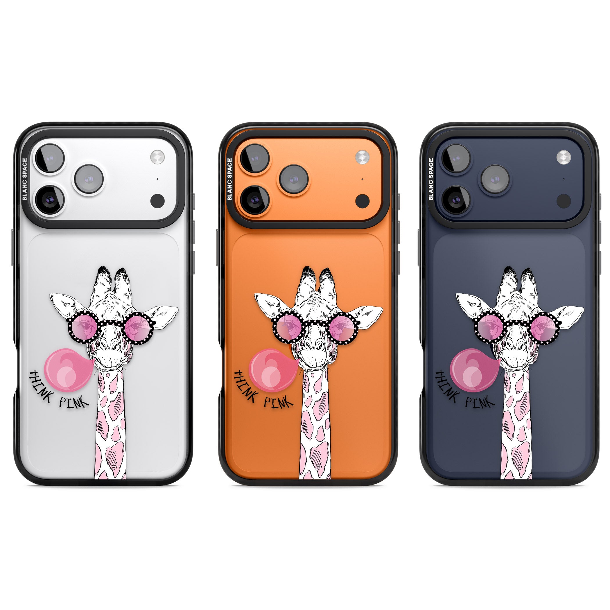 Think Pink Giraffe iPhone 17 Pro Impact Black Phone Case APT Impact Protection