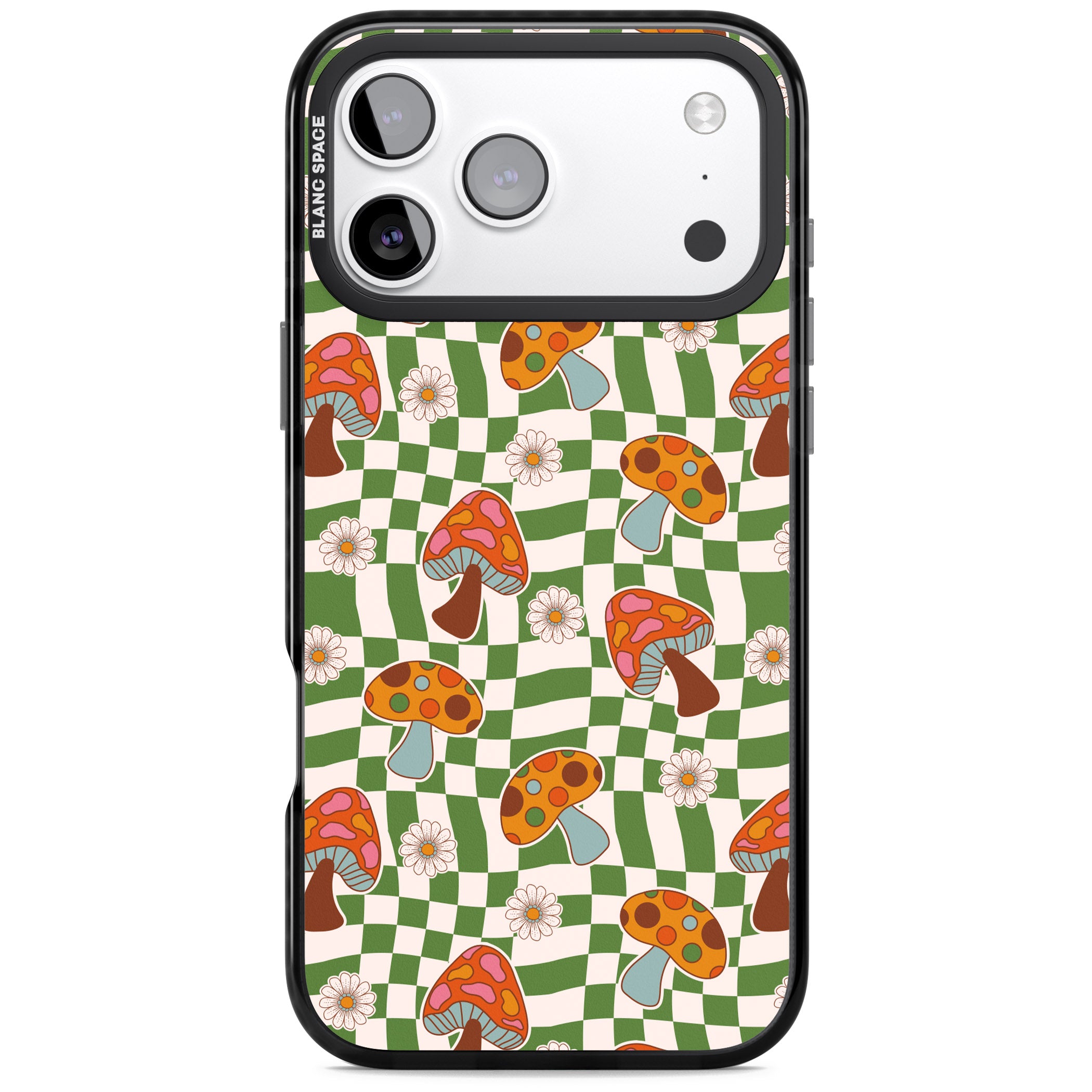 Wavy Checked Shroom & Bloom iPhone 17 Pro Impact Black Phone Case
